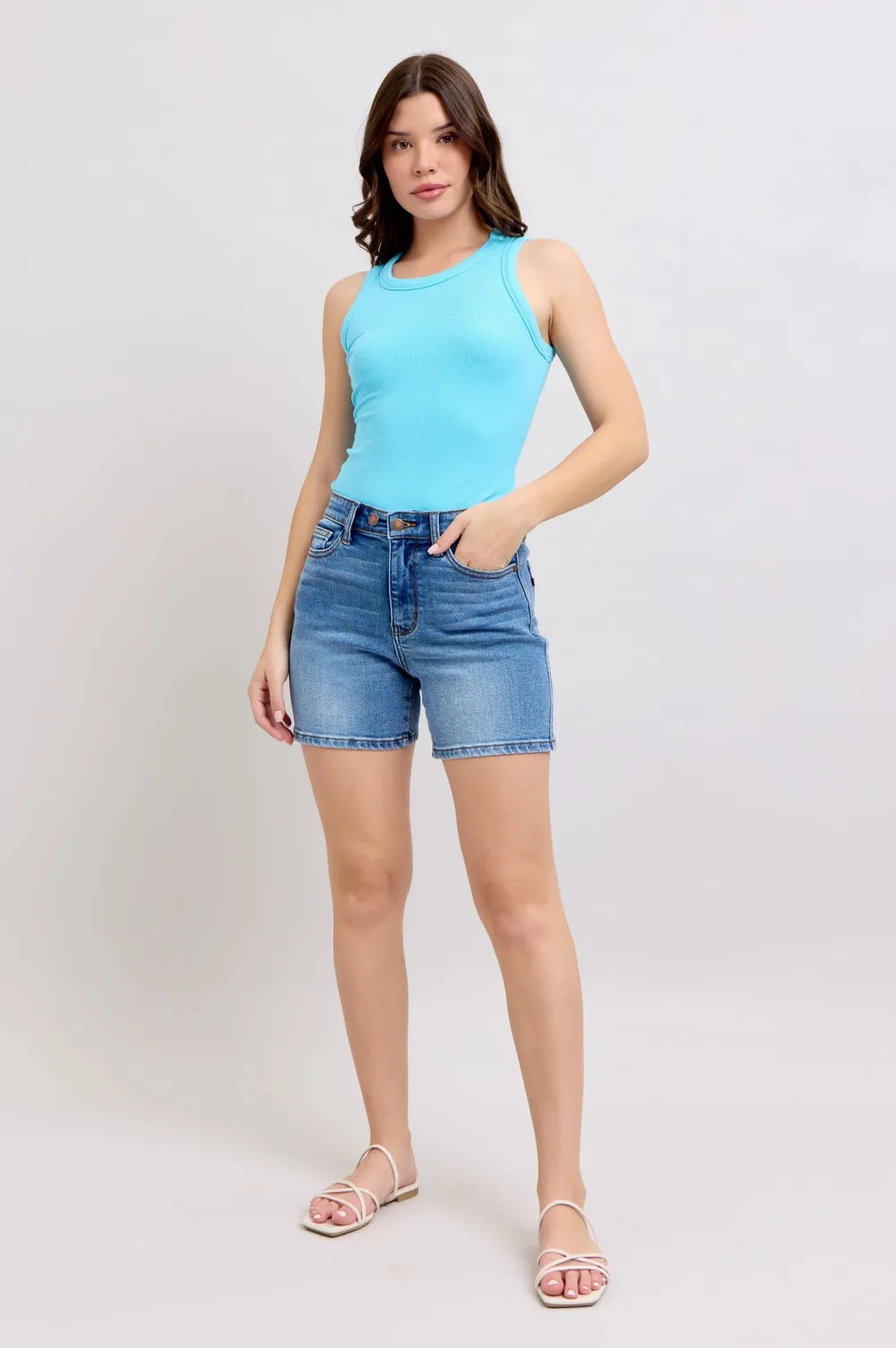 Judy Blue Full Size 2 Button Denim Shorts with Pockets Plus Size-Stay Foxy Boutique, Florissant, Missouri