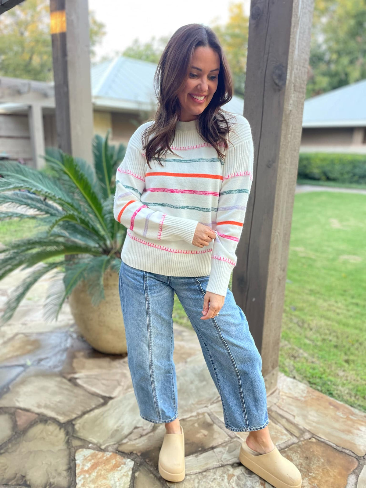 Come On Get Happy Striped Sweater in Two Colors-Womens-Stay Foxy Boutique, Florissant, Missouri