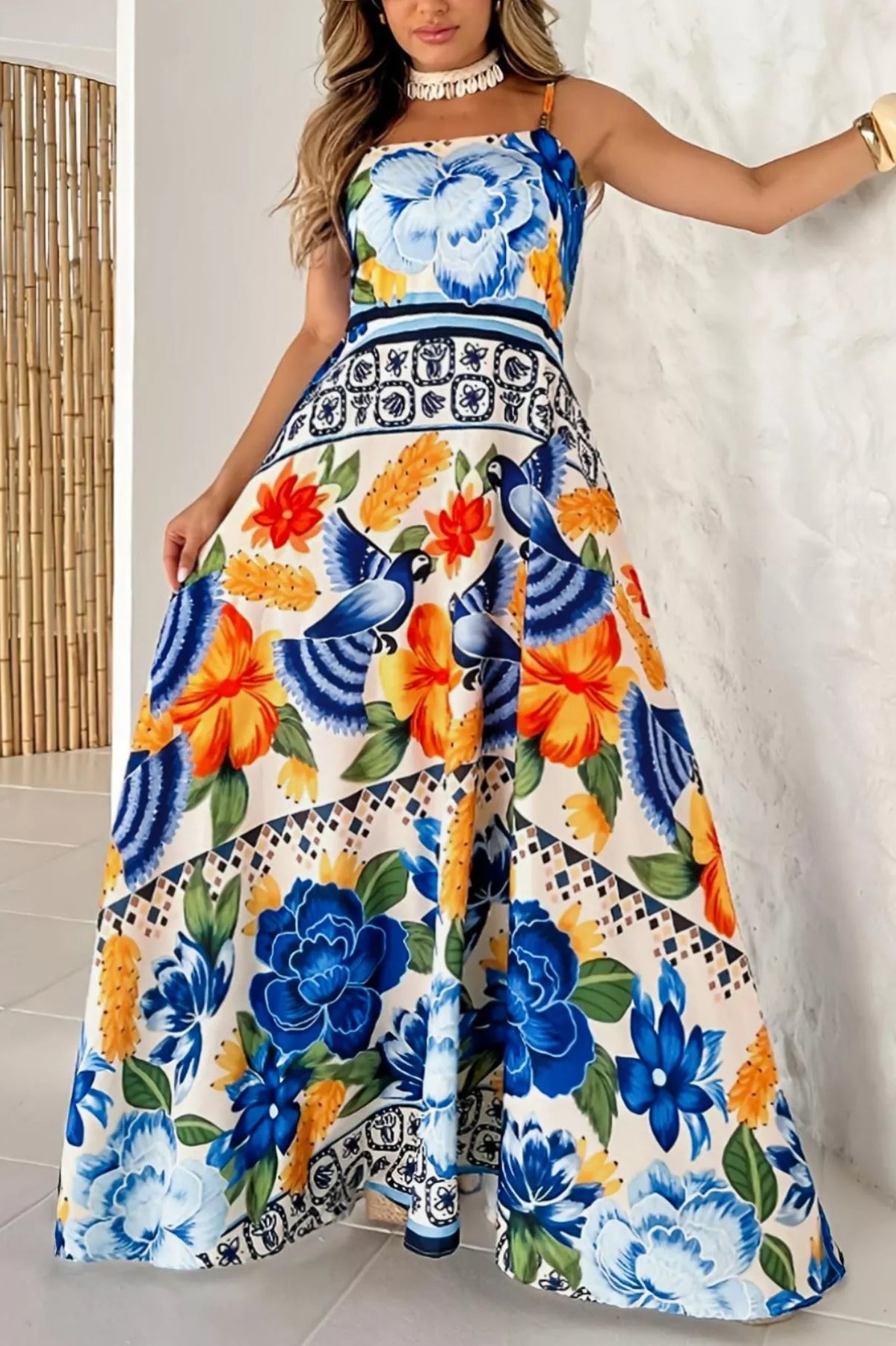 Plus Size Floral Print Spaghetti Strap Maxi Dress-Stay Foxy Boutique, Florissant, Missouri