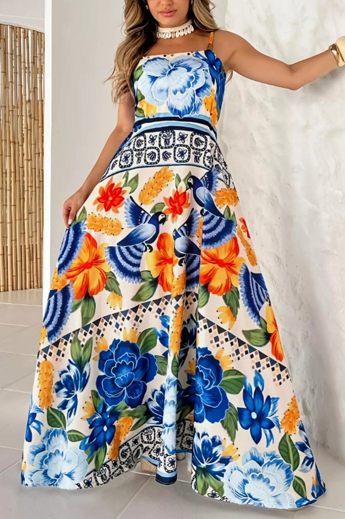 Plus Size Floral Print Spaghetti Strap Maxi Dress-Stay Foxy Boutique, Florissant, Missouri