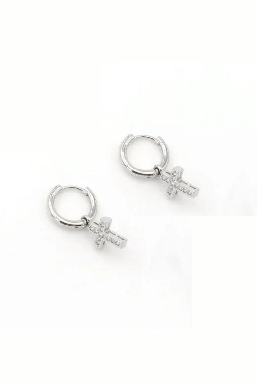 PREORDER: Crystal Cross Charm Huggies in Two Colors-Womens-Stay Foxy Boutique, Florissant, Missouri