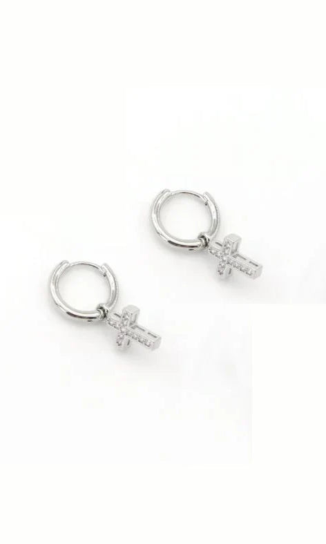 PREORDER: Crystal Cross Charm Huggies in Two Colors-Womens-Stay Foxy Boutique, Florissant, Missouri