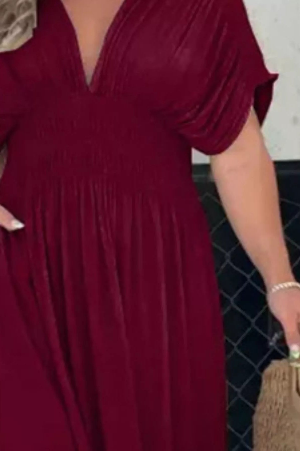Full Size Slit V-Neck Smocked Waist Maxi Dress Plus Size-Stay Foxy Boutique, Florissant, Missouri