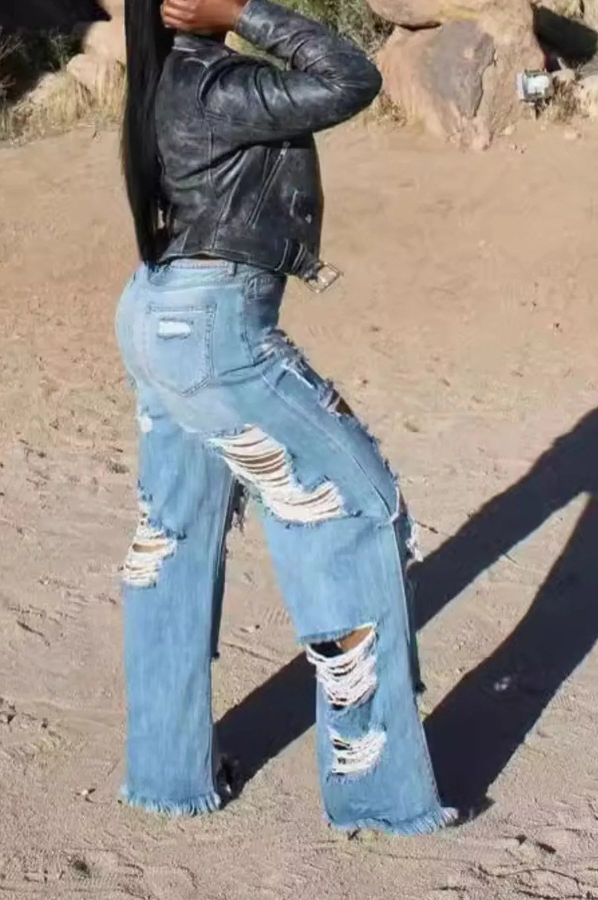 Full Size Distressed Wide Leg Jeans Plus Size-Stay Foxy Boutique, Florissant, Missouri