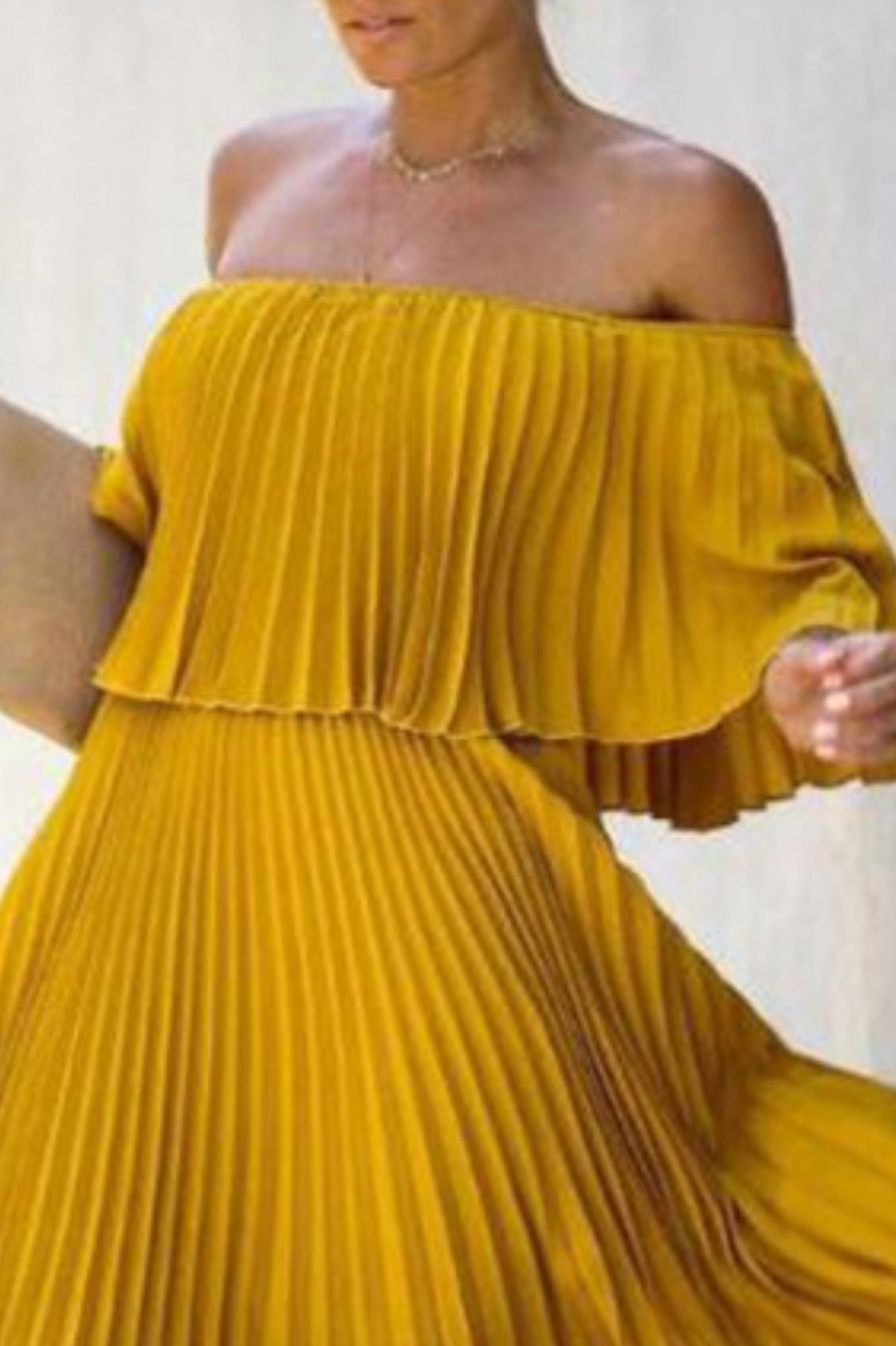 Full Size Off-Shoulder Pleated Maxi Dress Plus Size-Stay Foxy Boutique, Florissant, Missouri