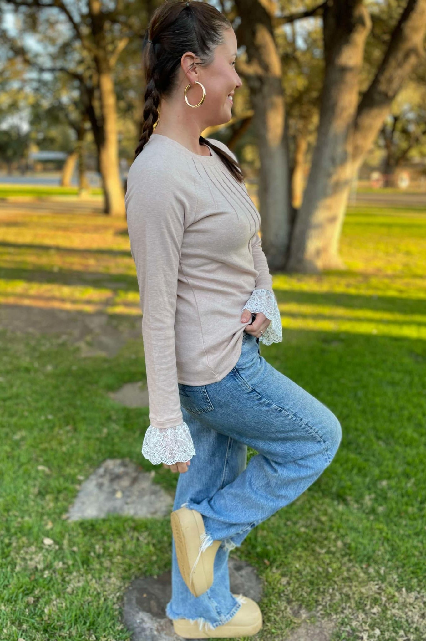 PREORDER: Beauty In The Details Lace Cuff Top in Two Colors-Womens-Stay Foxy Boutique, Florissant, Missouri