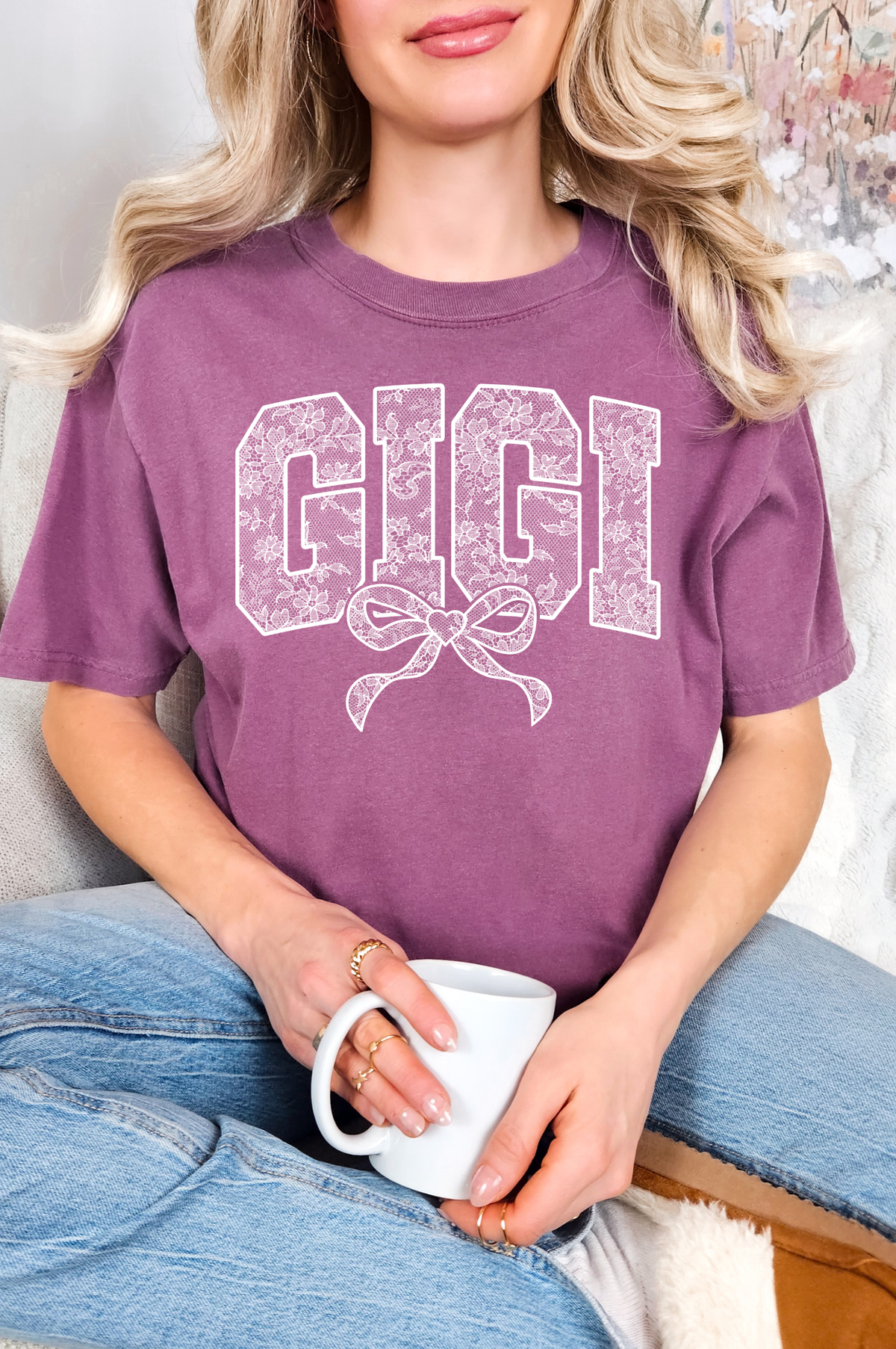 Lace Names Graphic Tee in Berry-Womens-Stay Foxy Boutique, Florissant, Missouri