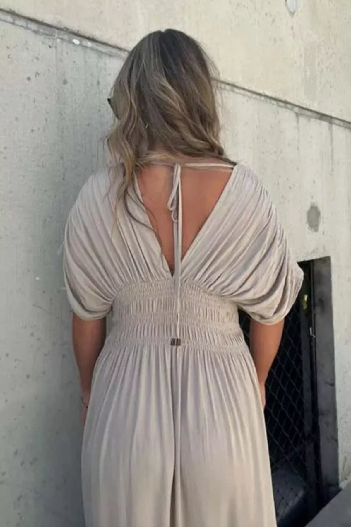 Full Size Slit V-Neck Smocked Waist Maxi Dress Plus Size-Stay Foxy Boutique, Florissant, Missouri