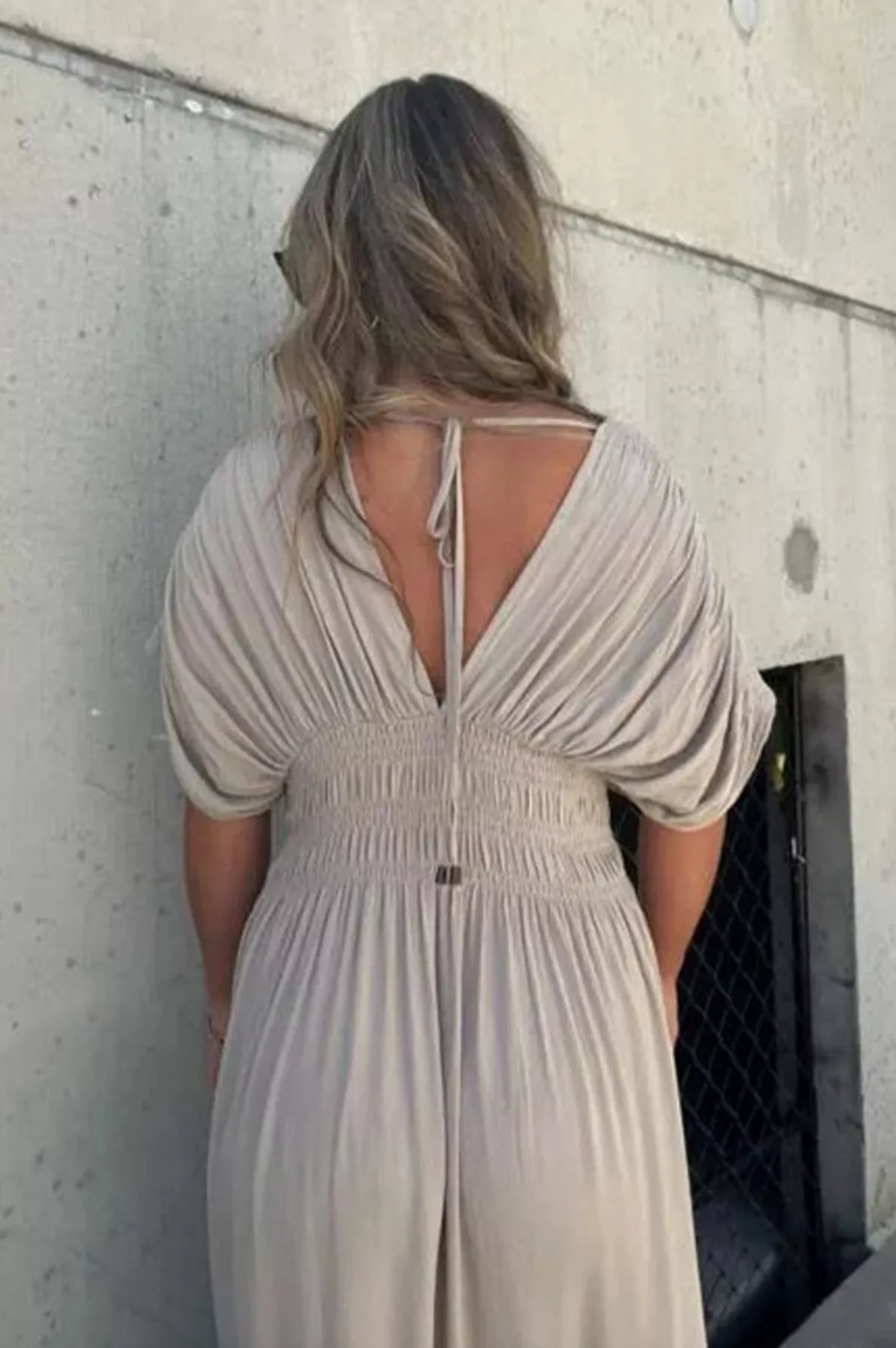 Full Size Slit V-Neck Smocked Waist Maxi Dress Plus Size-Stay Foxy Boutique, Florissant, Missouri