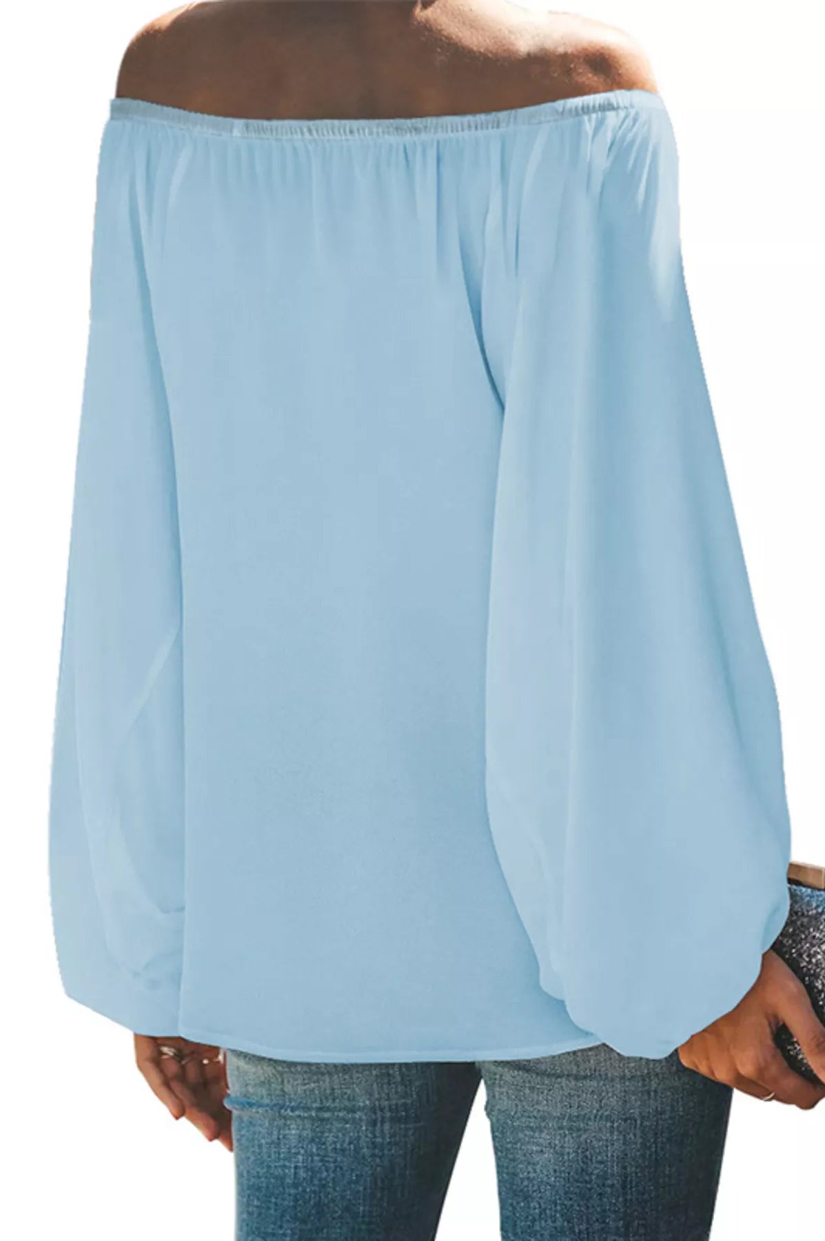 Full Size Off-Shoulder Balloon Sleeve Blouse Plus Size-Stay Foxy Boutique, Florissant, Missouri