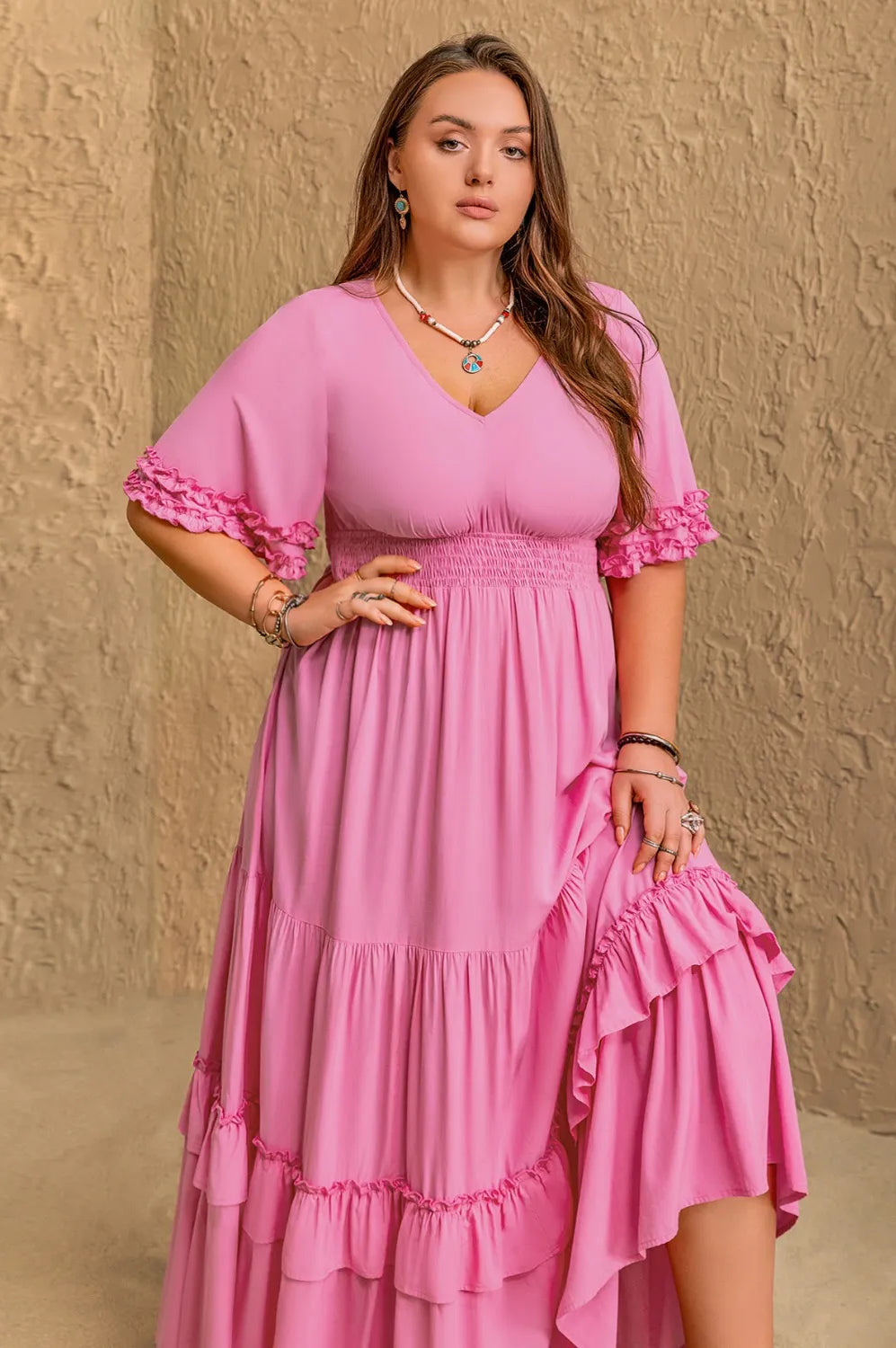 Plus Size V-Neck Half Sleeve Maxi Dress-Stay Foxy Boutique, Florissant, Missouri