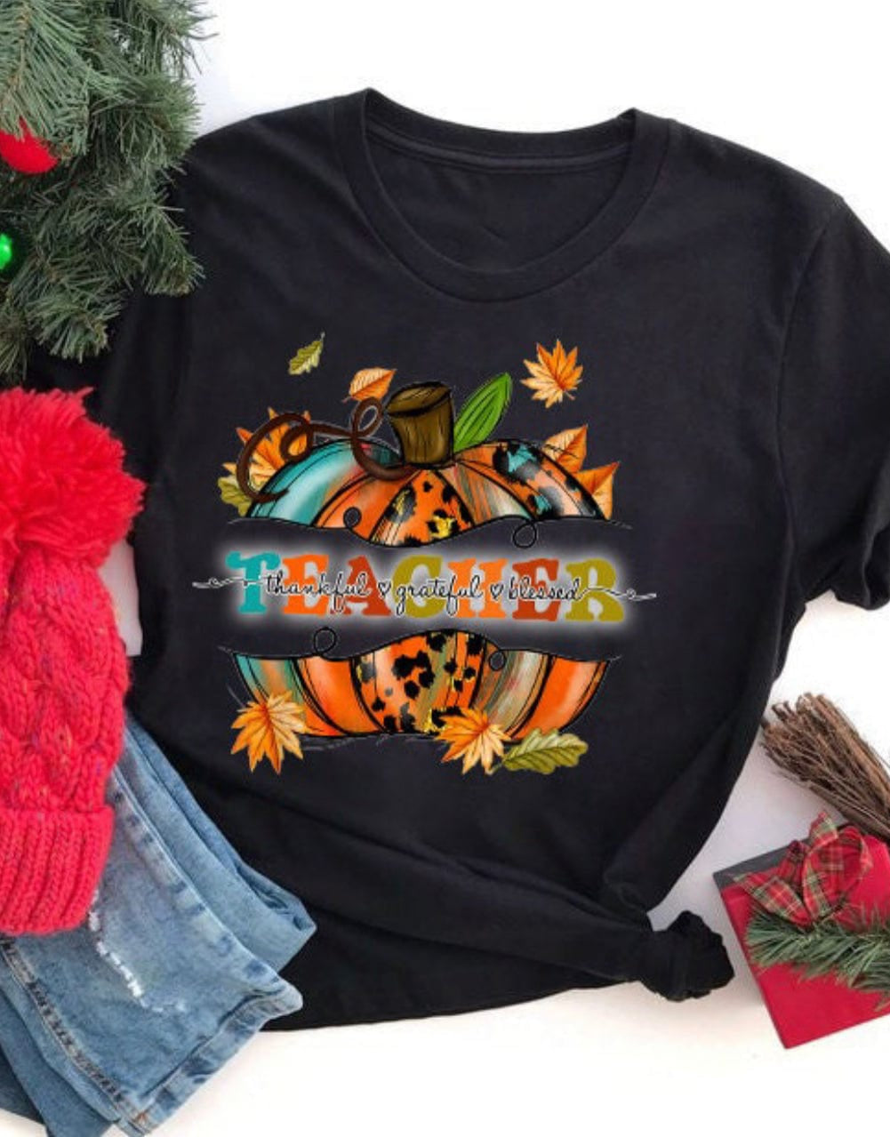 Teacher Pumpkin Thankful Graphic T-Graphic T-Stay Foxy Boutique, Florissant, Missouri