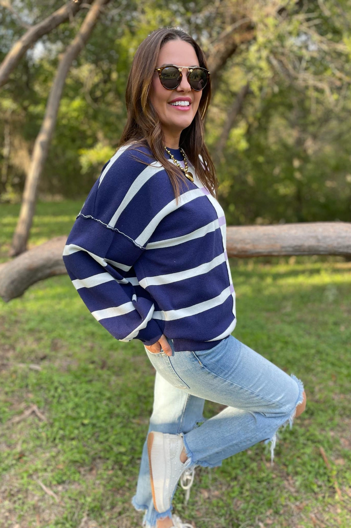 PREORDER: Exceptional Thought Striped Patchwork Sweater in Three Colors-Womens-Stay Foxy Boutique, Florissant, Missouri