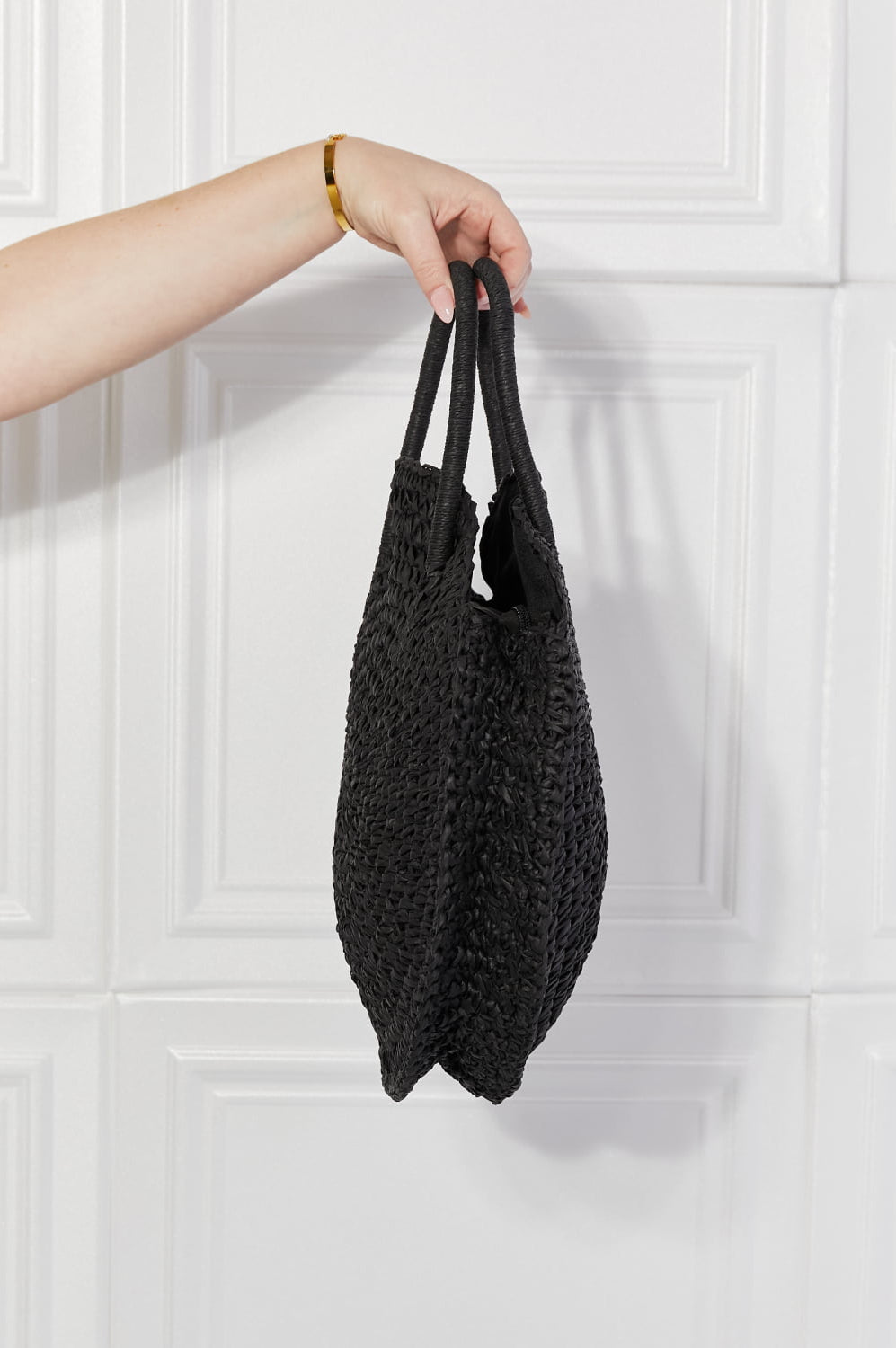 Justin Taylor Beach Date Straw Rattan Handbag in Black-Stay Foxy Boutique, Florissant, Missouri