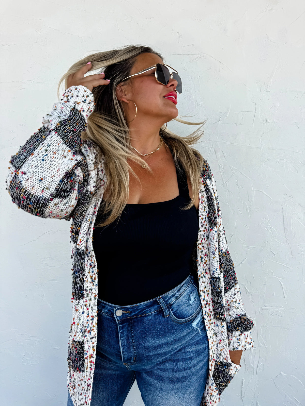 PREORDER: Checkered Miley Dot Cardigan in Four Colors-Womens-Stay Foxy Boutique, Florissant, Missouri