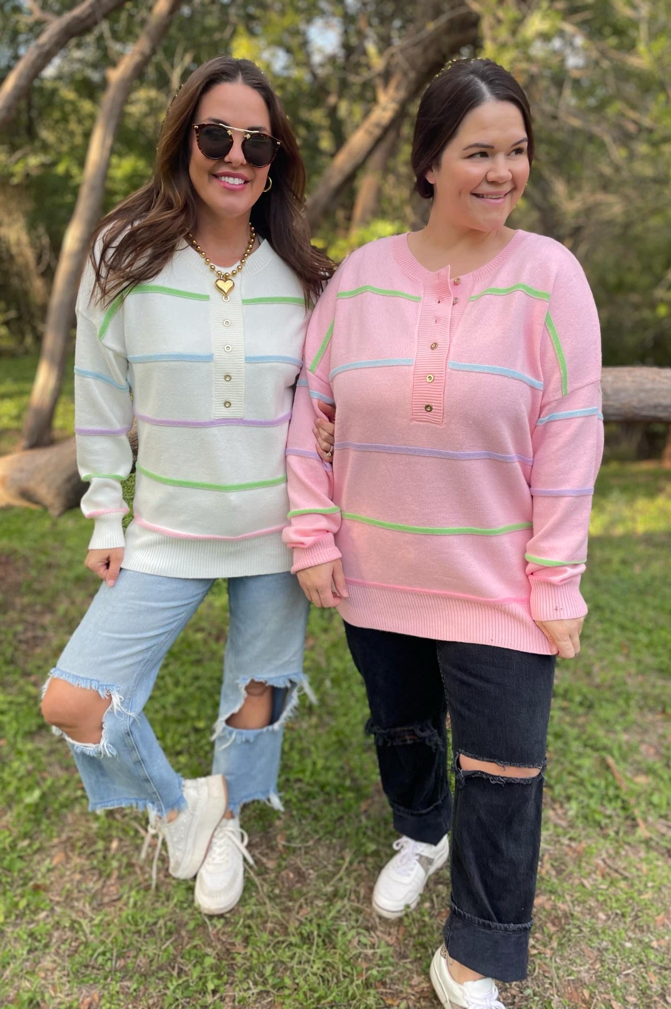 PREORDER: Just Too Good Rainbow Striped Sweater in Two Colors-Womens-Stay Foxy Boutique, Florissant, Missouri