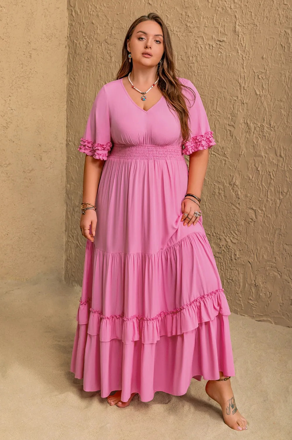 Plus Size V-Neck Half Sleeve Maxi Dress-Stay Foxy Boutique, Florissant, Missouri