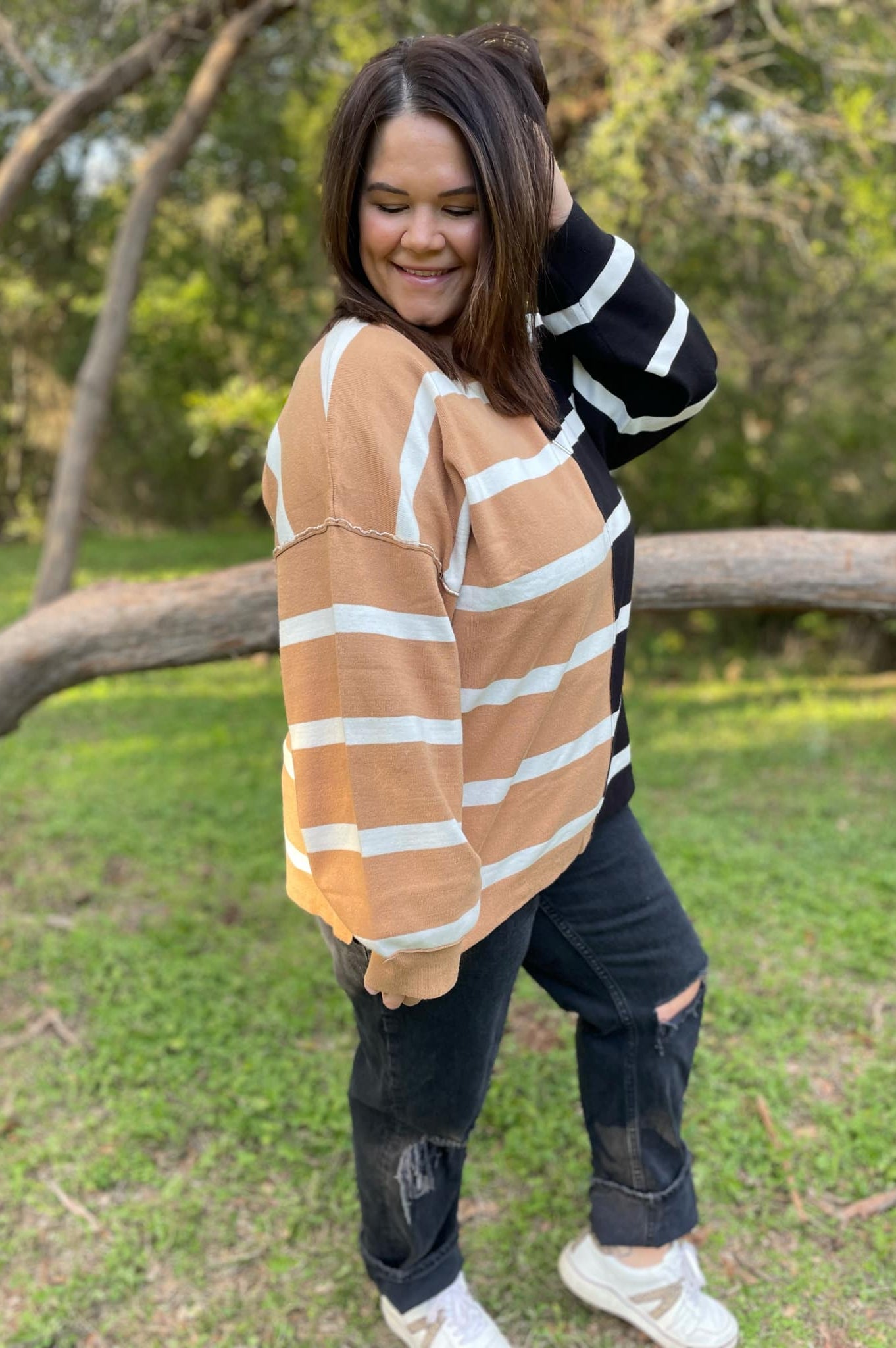PREORDER: Exceptional Thought Striped Patchwork Sweater in Three Colors-Womens-Stay Foxy Boutique, Florissant, Missouri