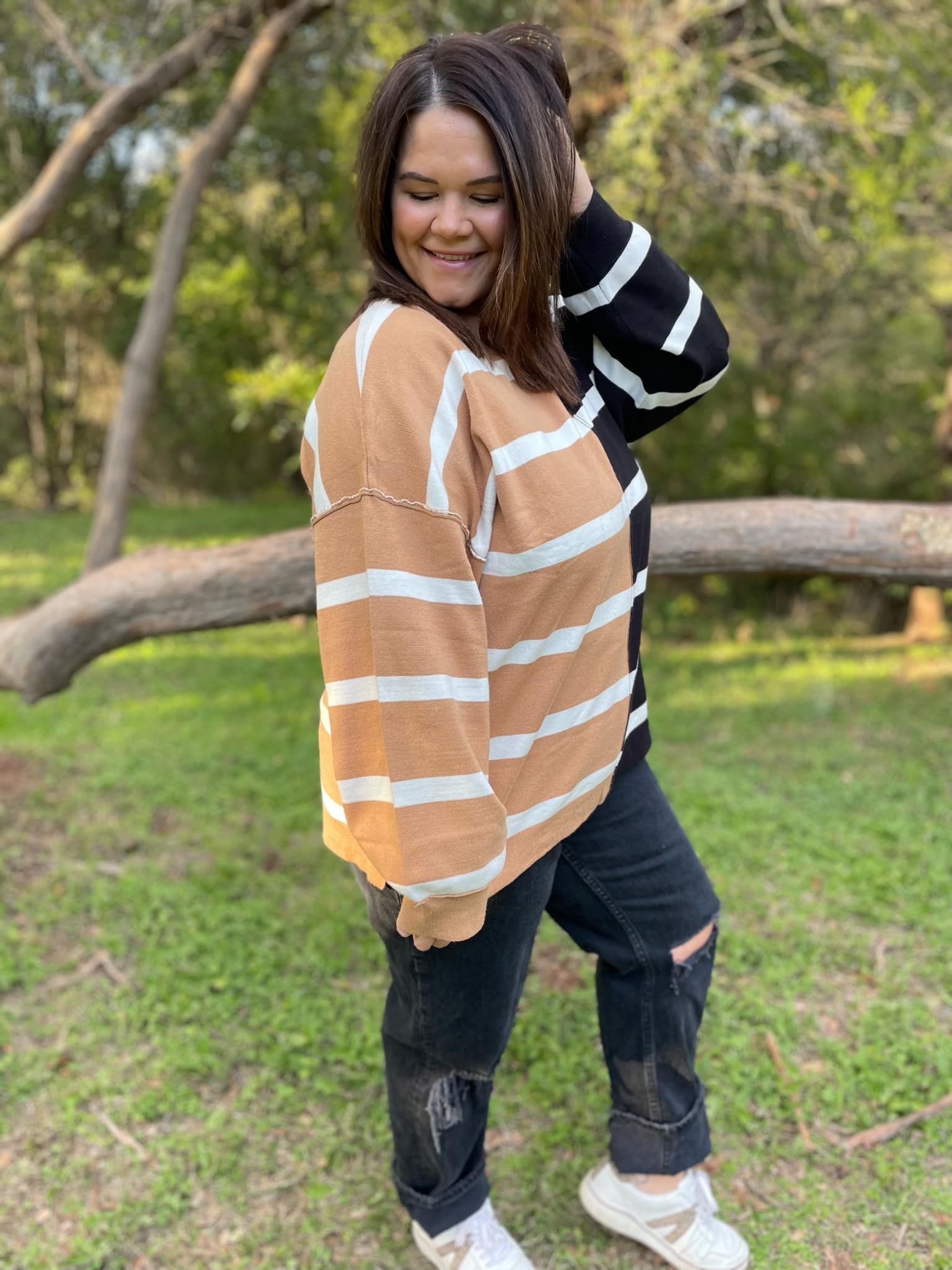 PREORDER: Exceptional Thought Striped Patchwork Sweater in Three Colors-Womens-Stay Foxy Boutique, Florissant, Missouri