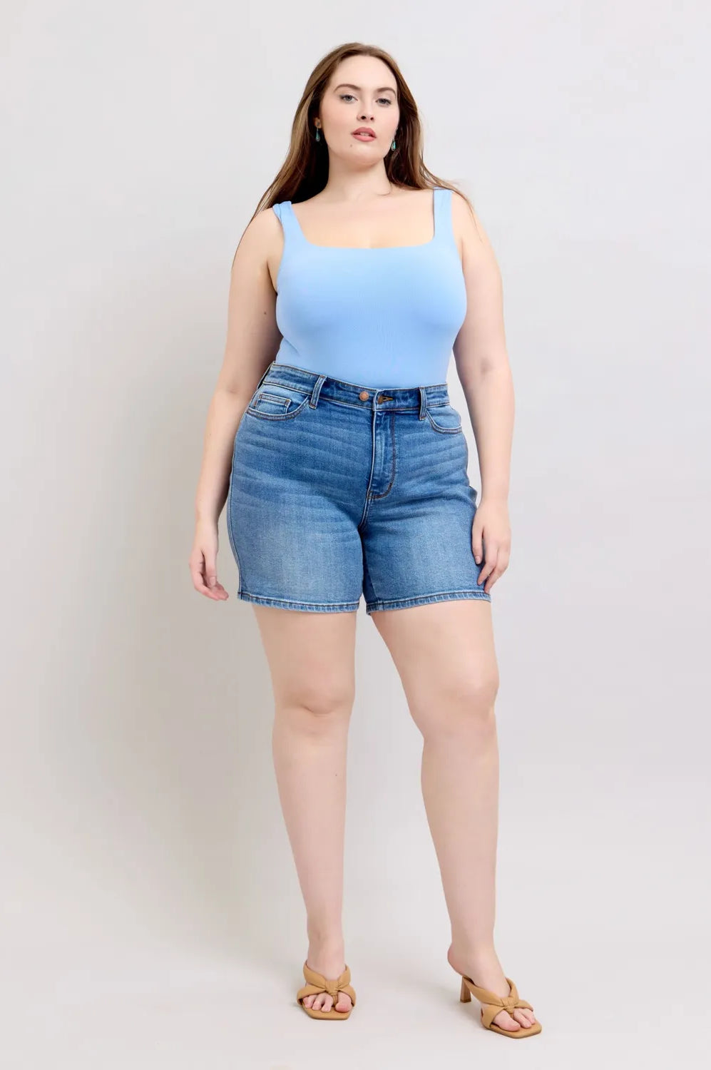 Judy Blue Full Size 2 Button Denim Shorts with Pockets Plus Size-Stay Foxy Boutique, Florissant, Missouri