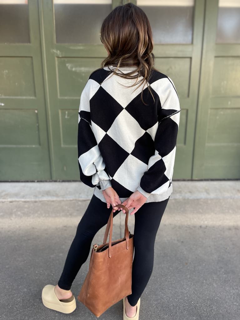 Contrast Trim Cardigan in Black Checkers-Womens-Stay Foxy Boutique, Florissant, Missouri