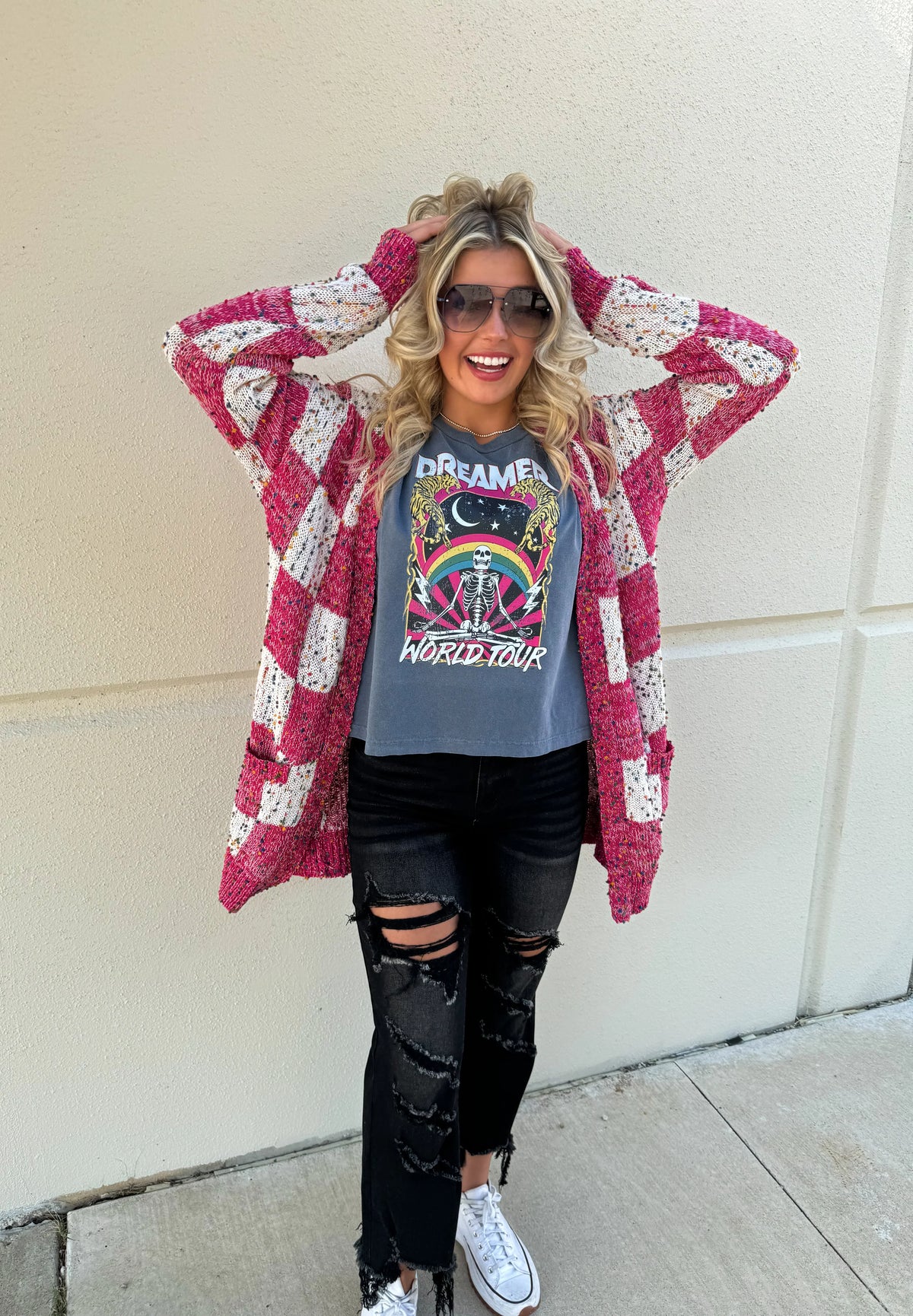 PREORDER: Checkered Miley Dot Cardigan in Four Colors-Womens-Stay Foxy Boutique, Florissant, Missouri
