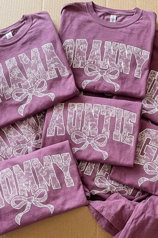 Lace Names Graphic Tee in Berry-Womens-Stay Foxy Boutique, Florissant, Missouri