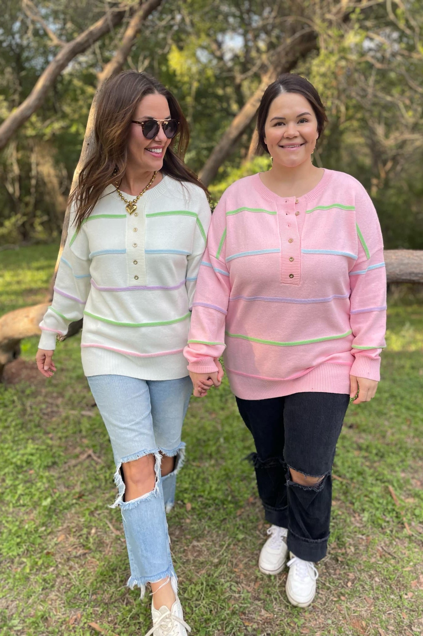 PREORDER: Just Too Good Rainbow Striped Sweater in Two Colors-Womens-Stay Foxy Boutique, Florissant, Missouri
