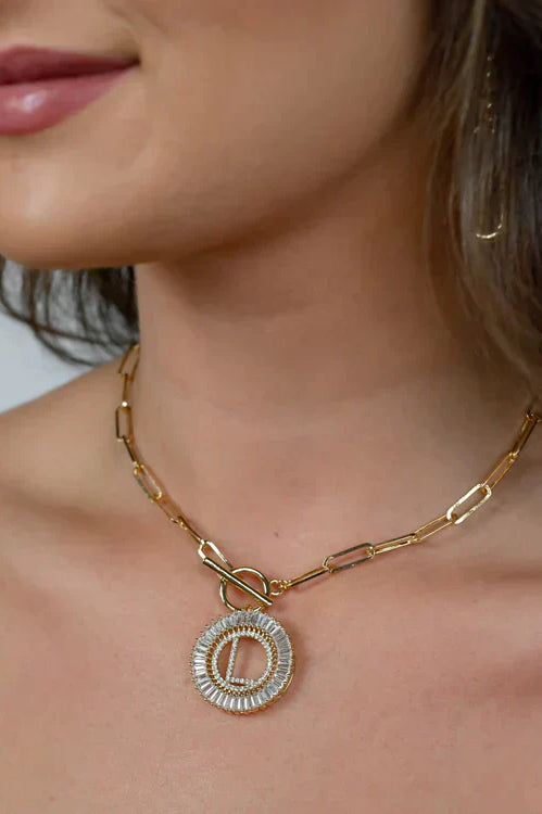 Paperclip Chain Radiant Initial Necklace-Womens-Stay Foxy Boutique, Florissant, Missouri