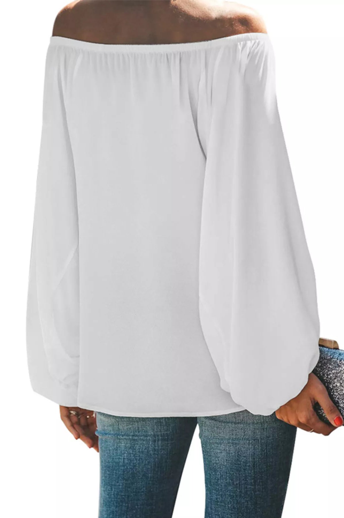 Full Size Off-Shoulder Balloon Sleeve Blouse Plus Size-Stay Foxy Boutique, Florissant, Missouri
