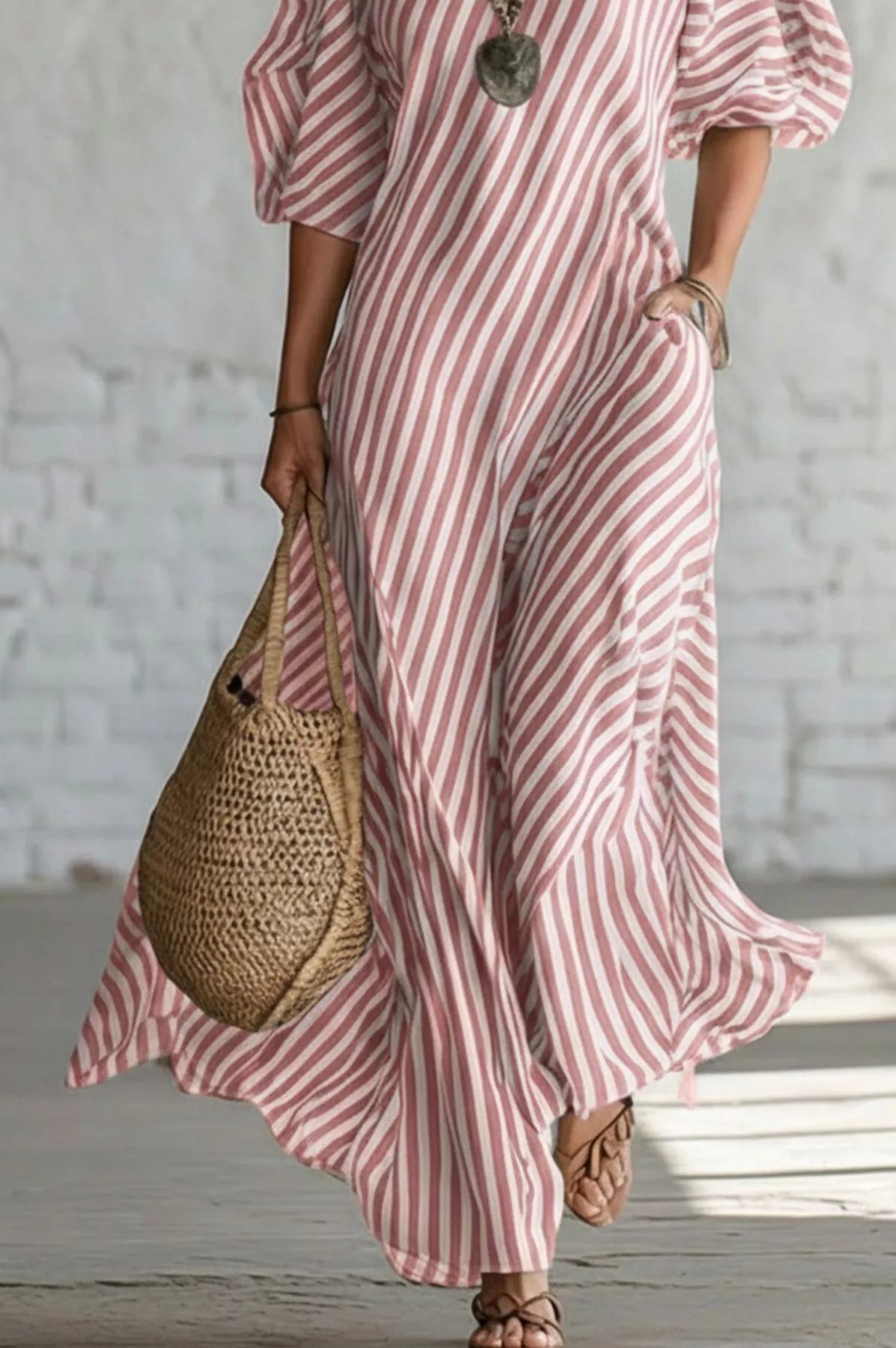Full Size Striped One-Shoulder Casual Maxi Dress Plus Size-Stay Foxy Boutique, Florissant, Missouri