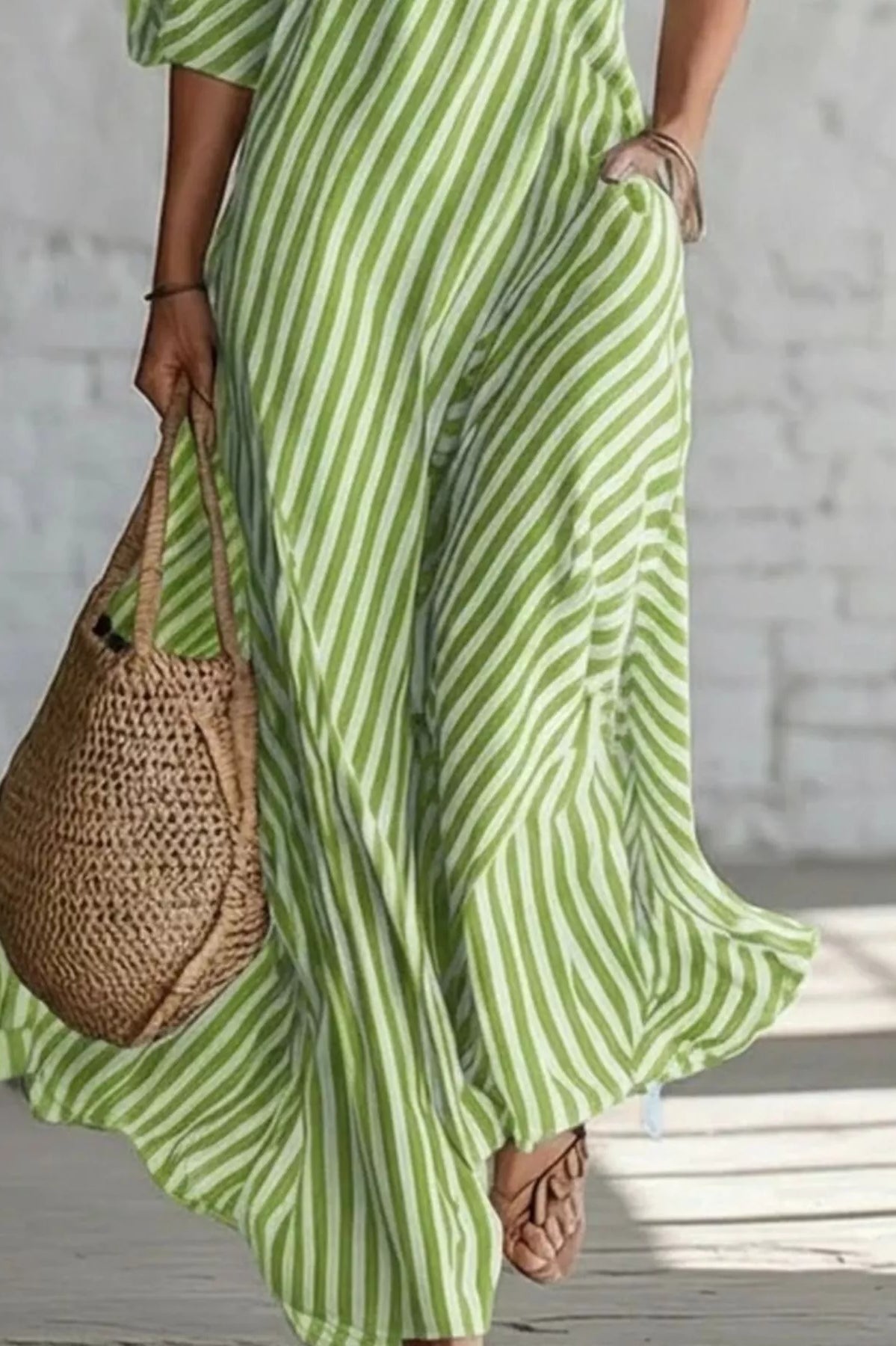 Full Size Striped One-Shoulder Casual Maxi Dress Plus Size-Stay Foxy Boutique, Florissant, Missouri