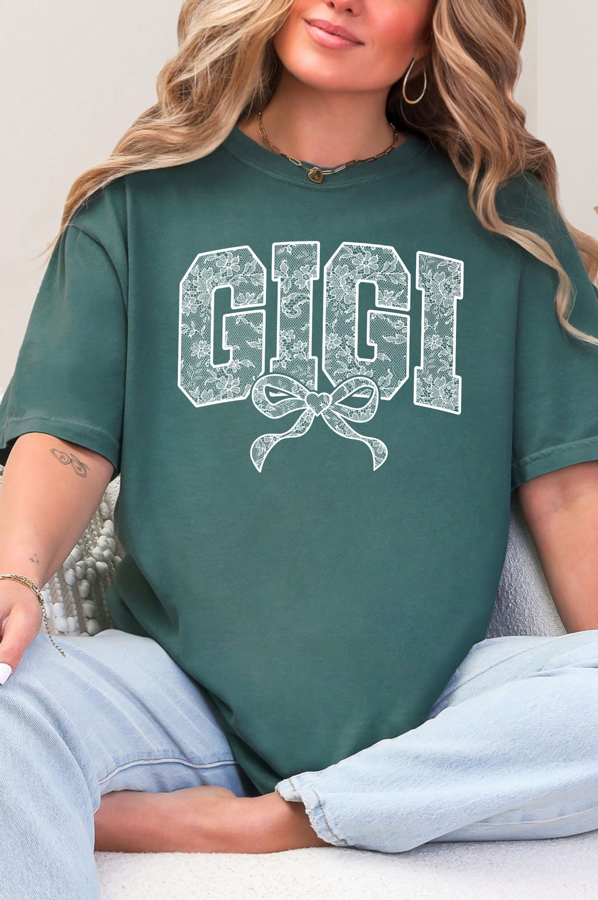 Lace Names Graphic Tee in Spruce-Womens-Stay Foxy Boutique, Florissant, Missouri