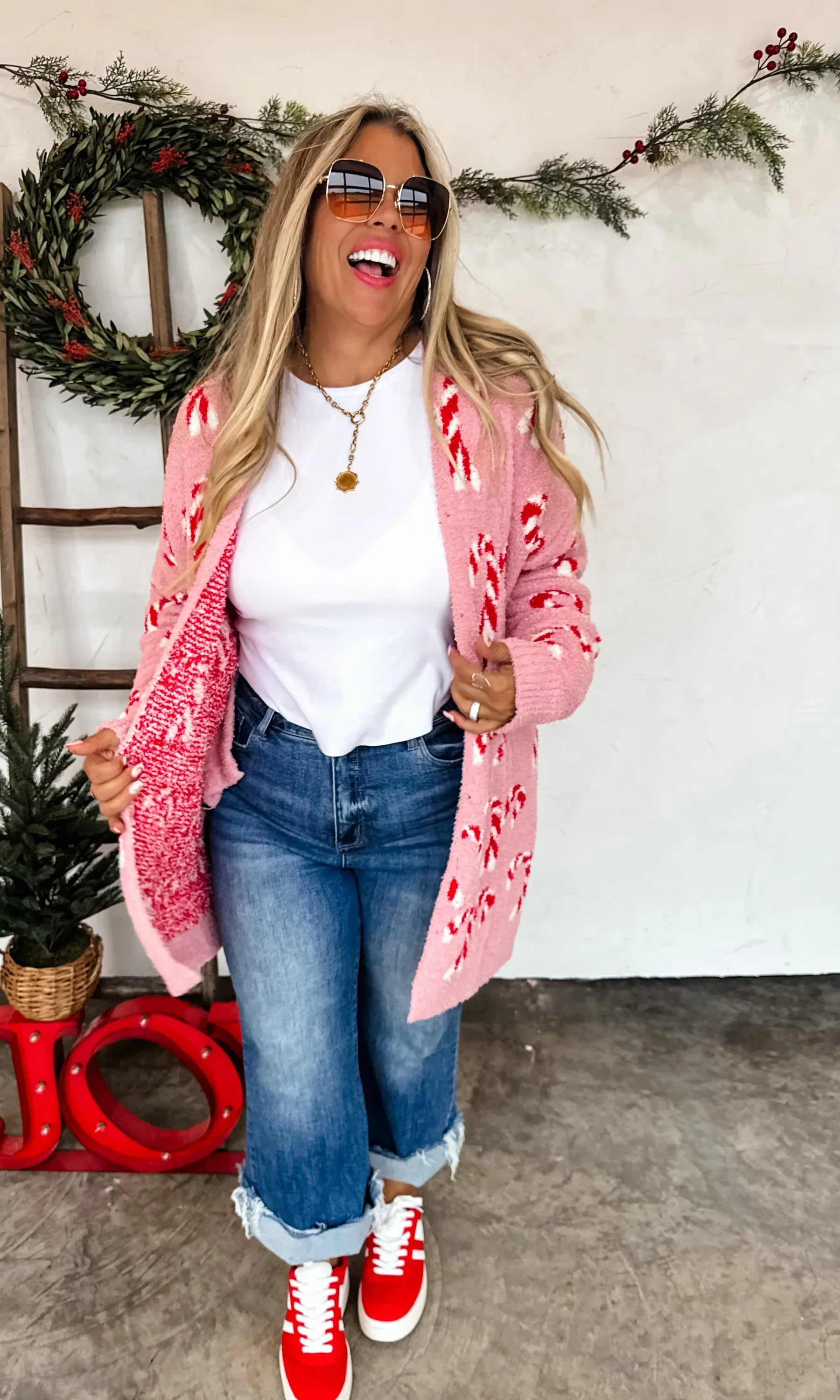 PREORDER: Christmas Cloud Cardigan Candy Cane-Womens-Stay Foxy Boutique, Florissant, Missouri