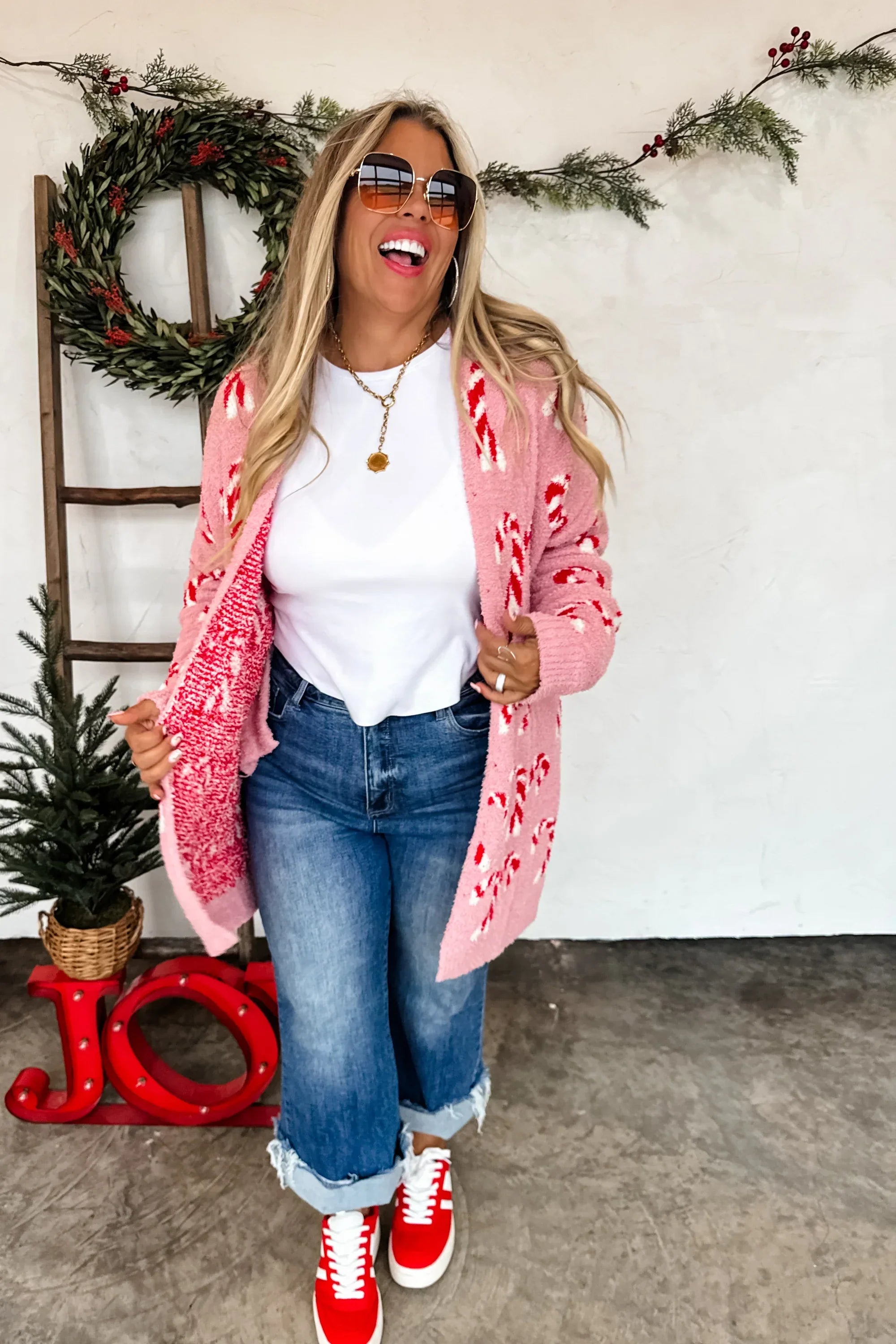 PREORDER: Christmas Cloud Cardigan Candy Cane-Womens-Stay Foxy Boutique, Florissant, Missouri