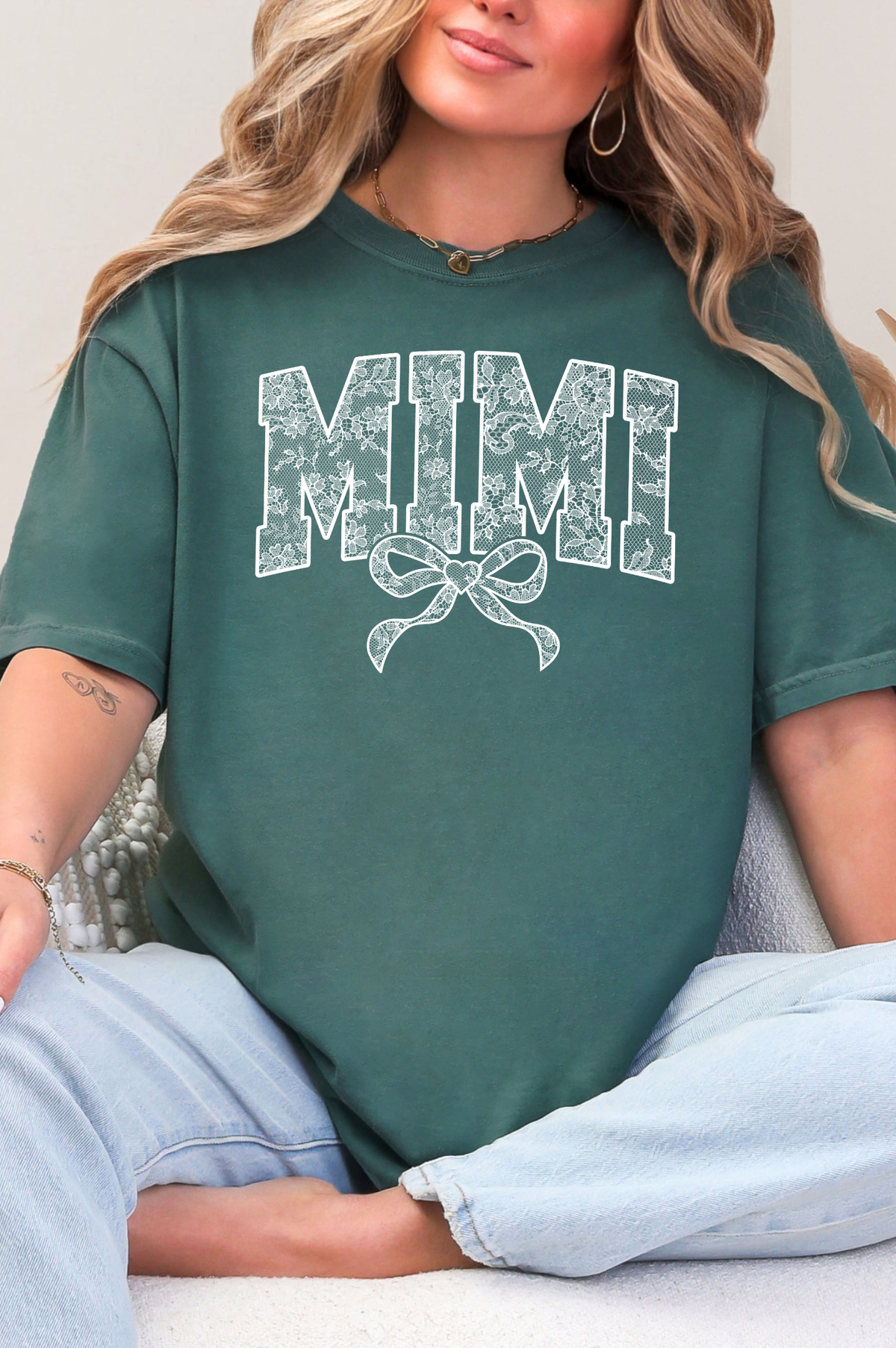 Lace Names Graphic Tee in Spruce-Womens-Stay Foxy Boutique, Florissant, Missouri