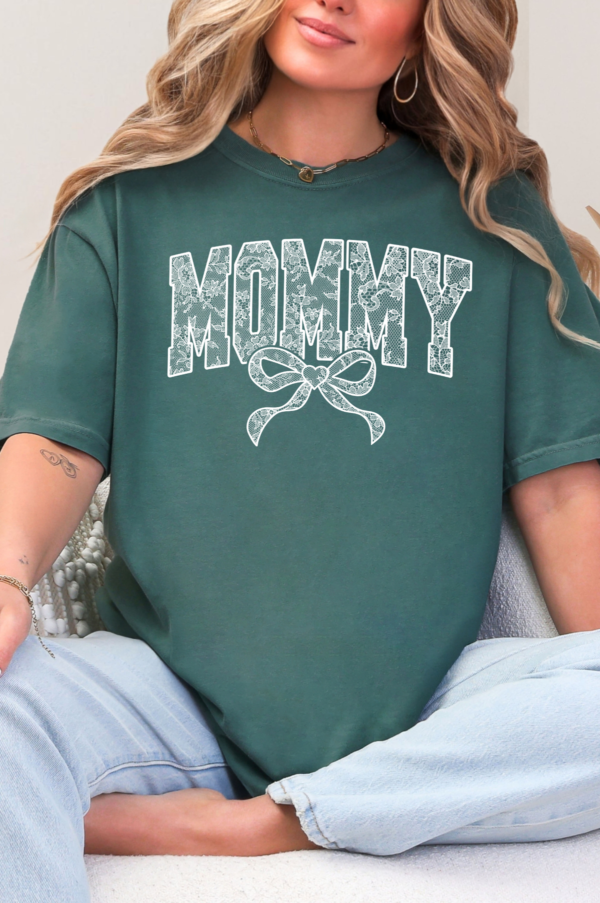 Lace Names Graphic Tee in Spruce-Womens-Stay Foxy Boutique, Florissant, Missouri
