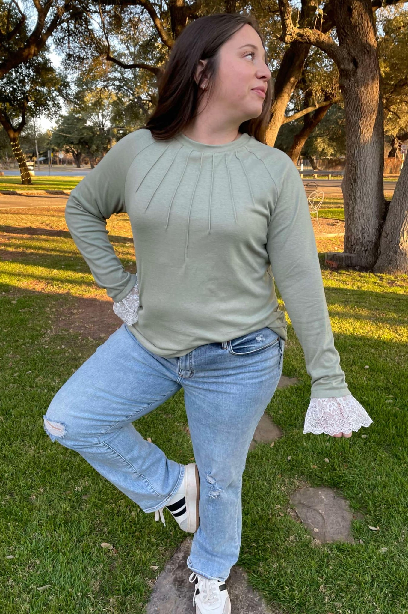 PREORDER: Beauty In The Details Lace Cuff Top in Two Colors-Womens-Stay Foxy Boutique, Florissant, Missouri