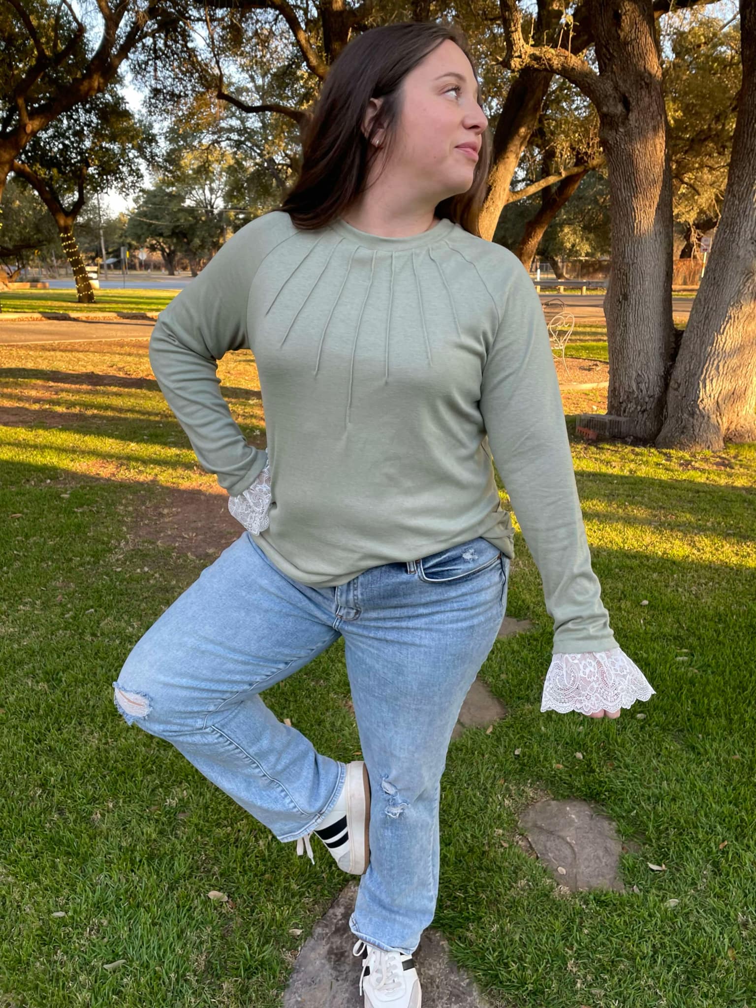 PREORDER: Beauty In The Details Lace Cuff Top in Two Colors-Womens-Stay Foxy Boutique, Florissant, Missouri