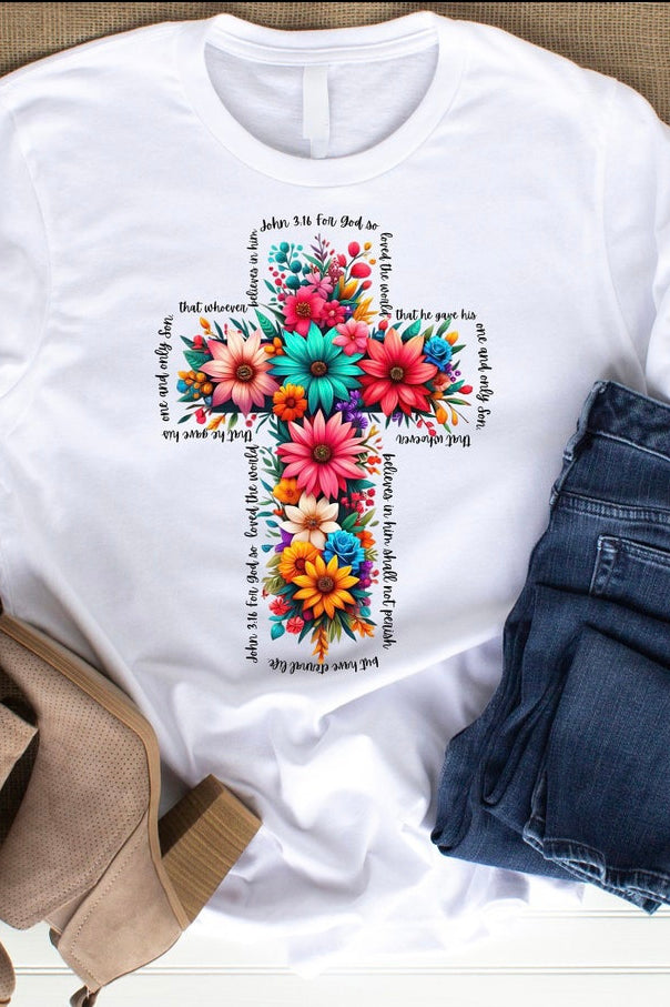 Floral Cross Graphic T-Graphic T-Stay Foxy Boutique, Florissant, Missouri