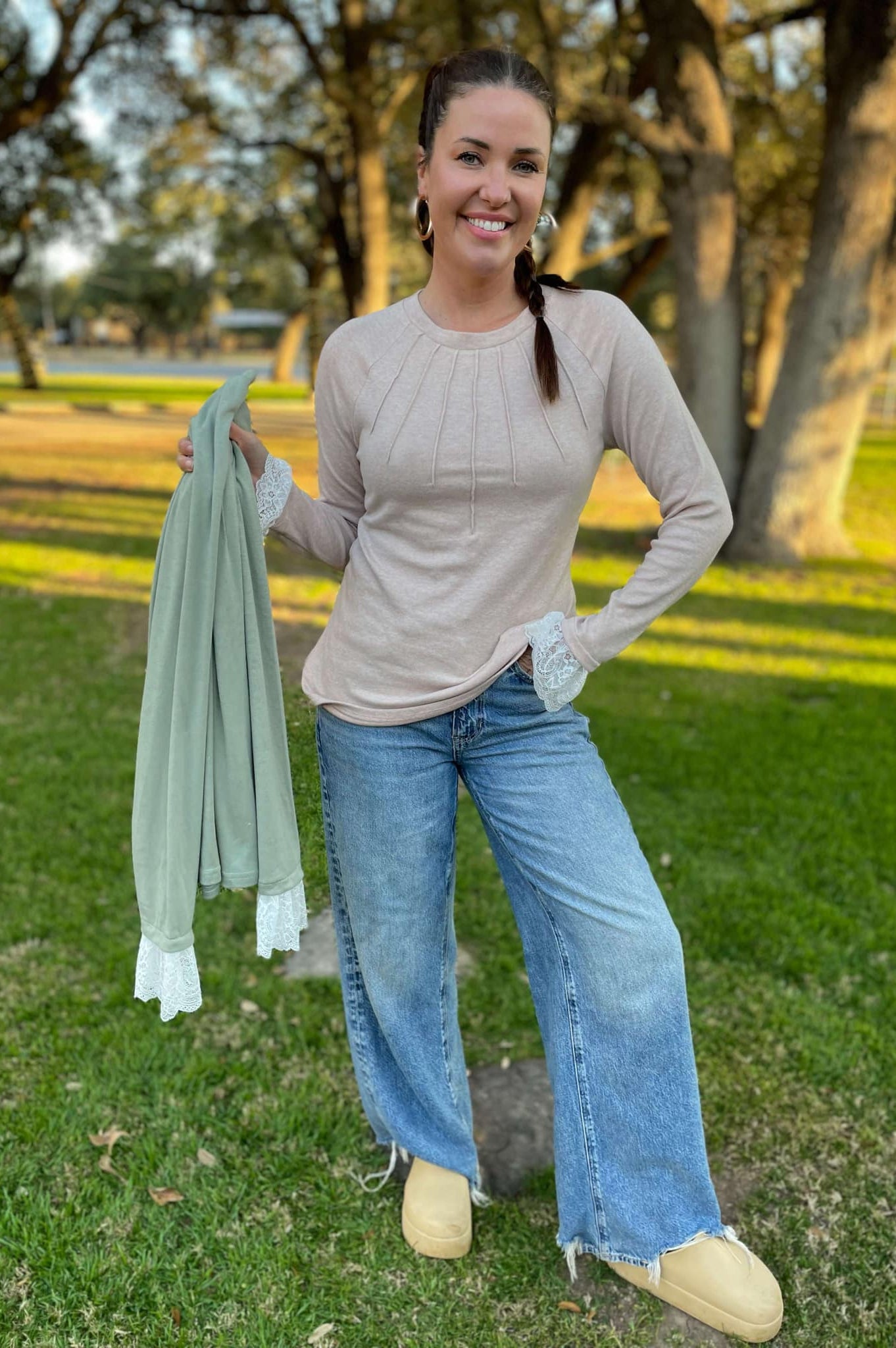 PREORDER: Beauty In The Details Lace Cuff Top in Two Colors-Womens-Stay Foxy Boutique, Florissant, Missouri