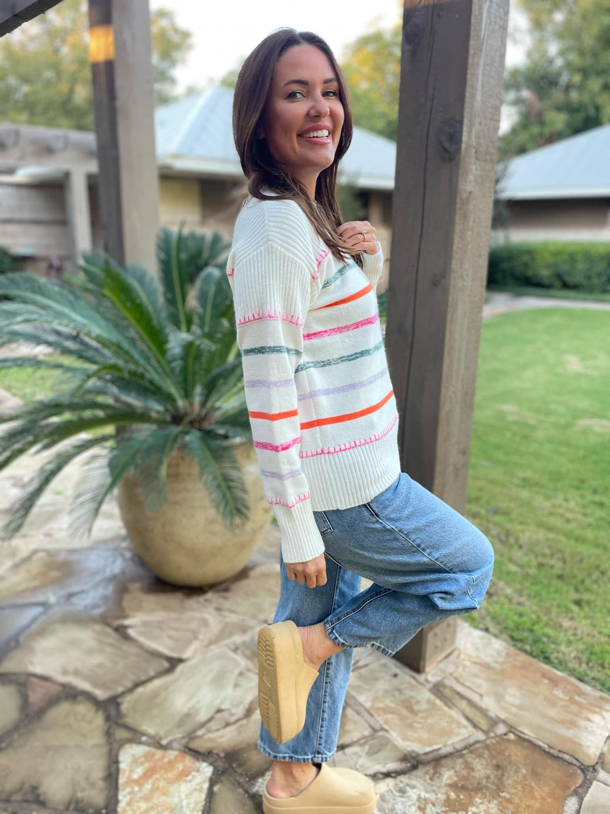 Come On Get Happy Striped Sweater in Two Colors-Womens-Stay Foxy Boutique, Florissant, Missouri