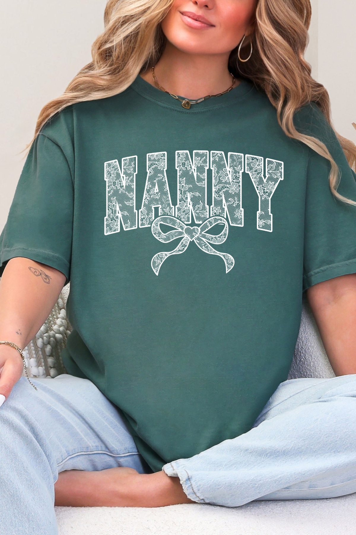 Lace Names Graphic Tee in Spruce-Womens-Stay Foxy Boutique, Florissant, Missouri