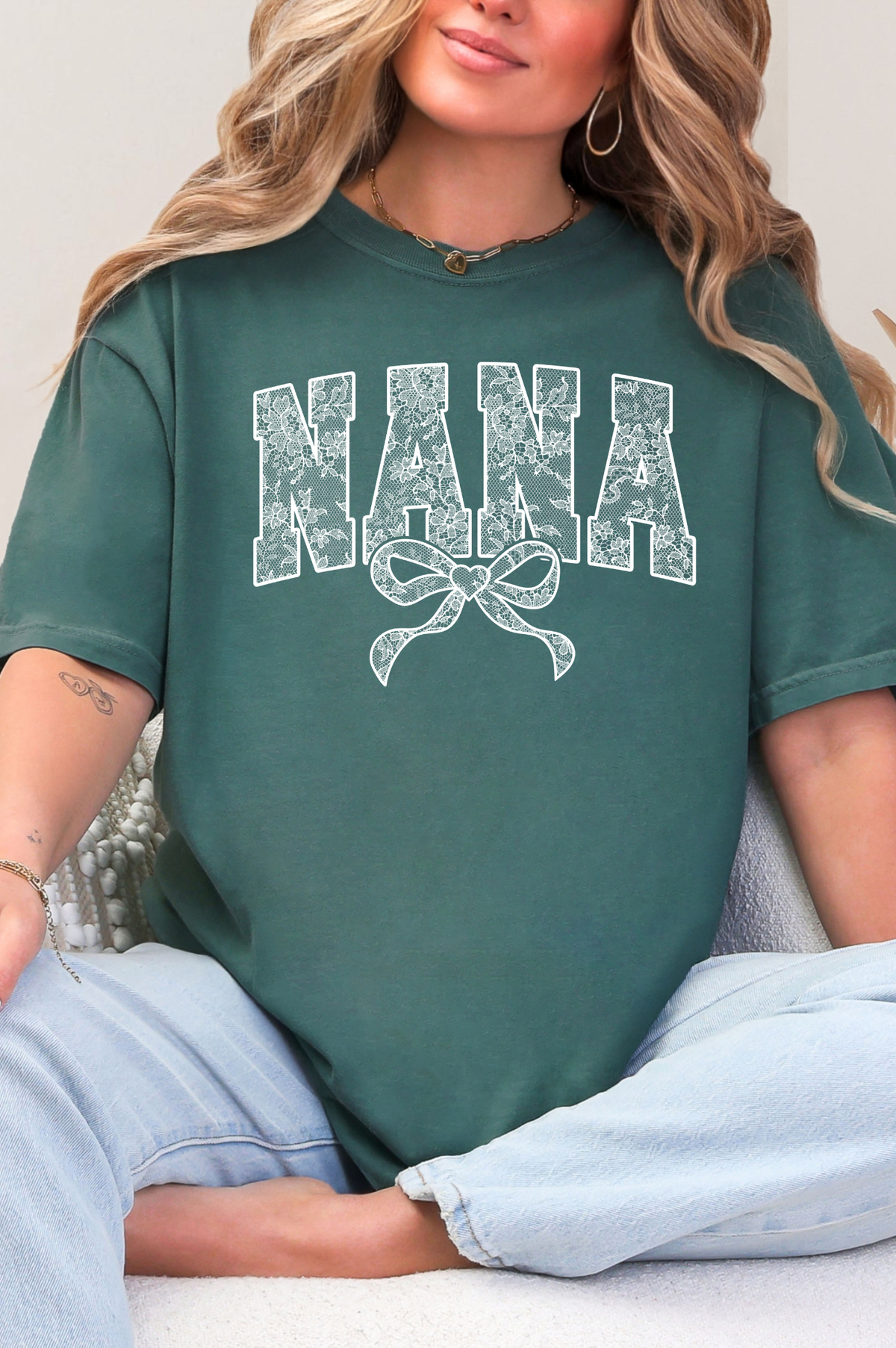Lace Names Graphic Tee in Spruce-Womens-Stay Foxy Boutique, Florissant, Missouri