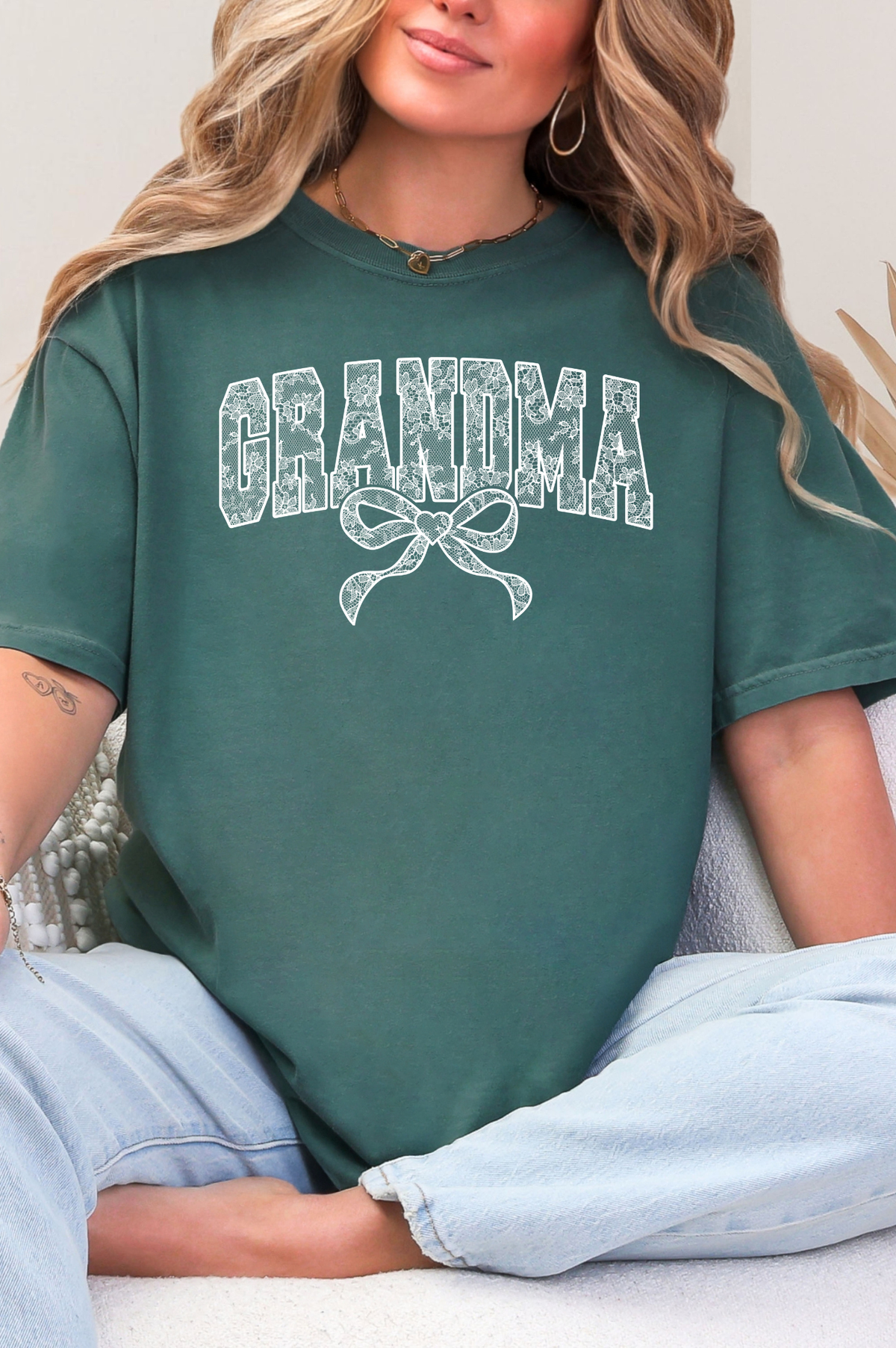 Lace Names Graphic Tee in Spruce-Womens-Stay Foxy Boutique, Florissant, Missouri