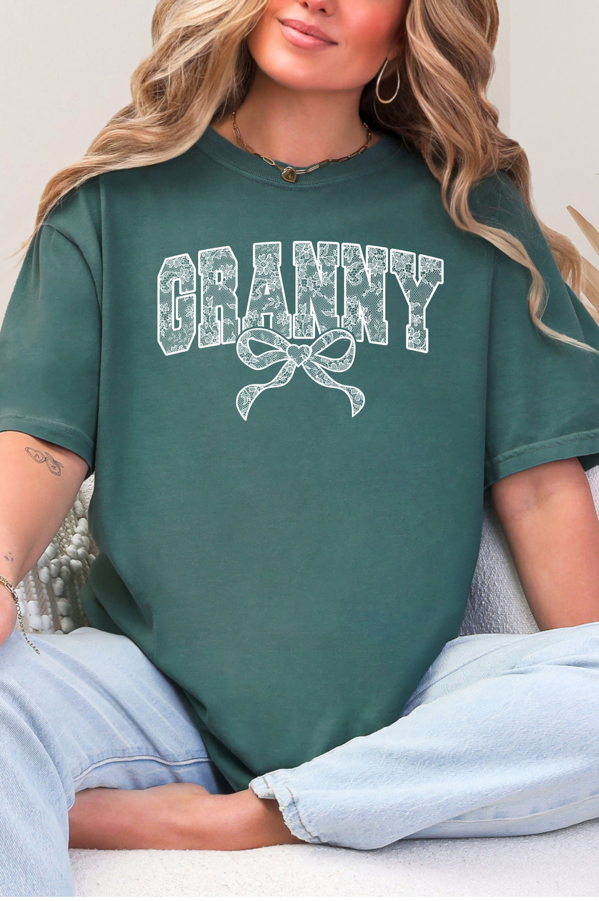 Lace Names Graphic Tee in Spruce-Womens-Stay Foxy Boutique, Florissant, Missouri