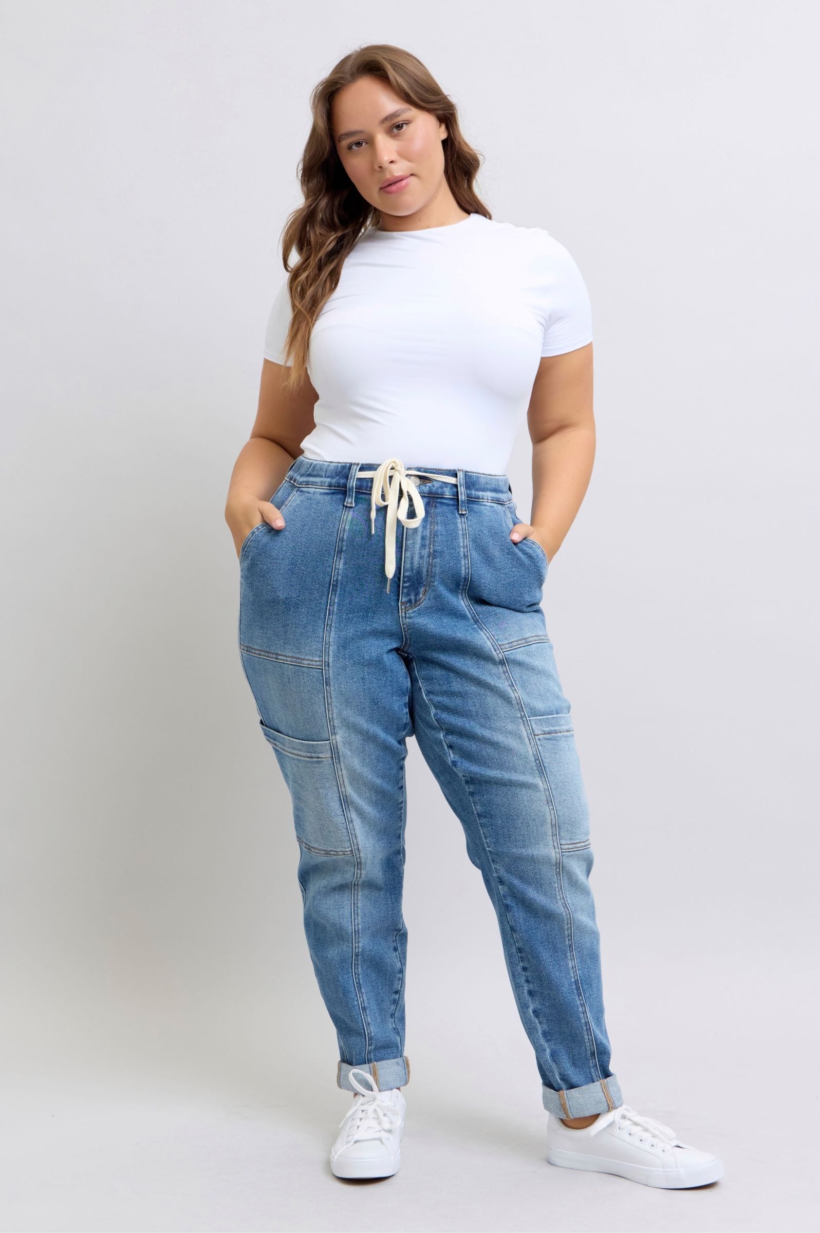 Clayton High Rise Cuffed Cargo Denim Jogger-Womens-Stay Foxy Boutique, Florissant, Missouri