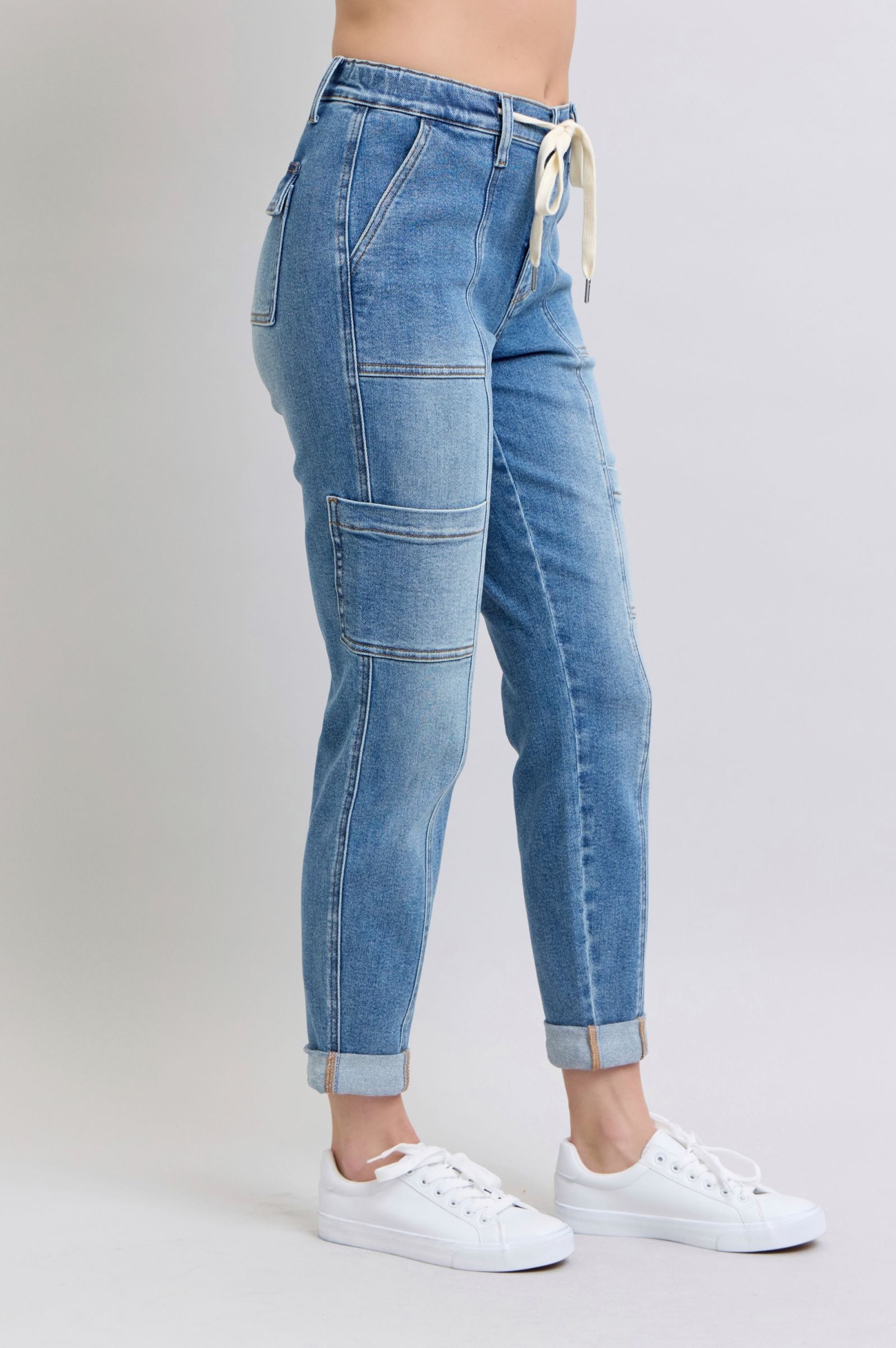 Clayton High Rise Cuffed Cargo Denim Jogger-Womens-Stay Foxy Boutique, Florissant, Missouri