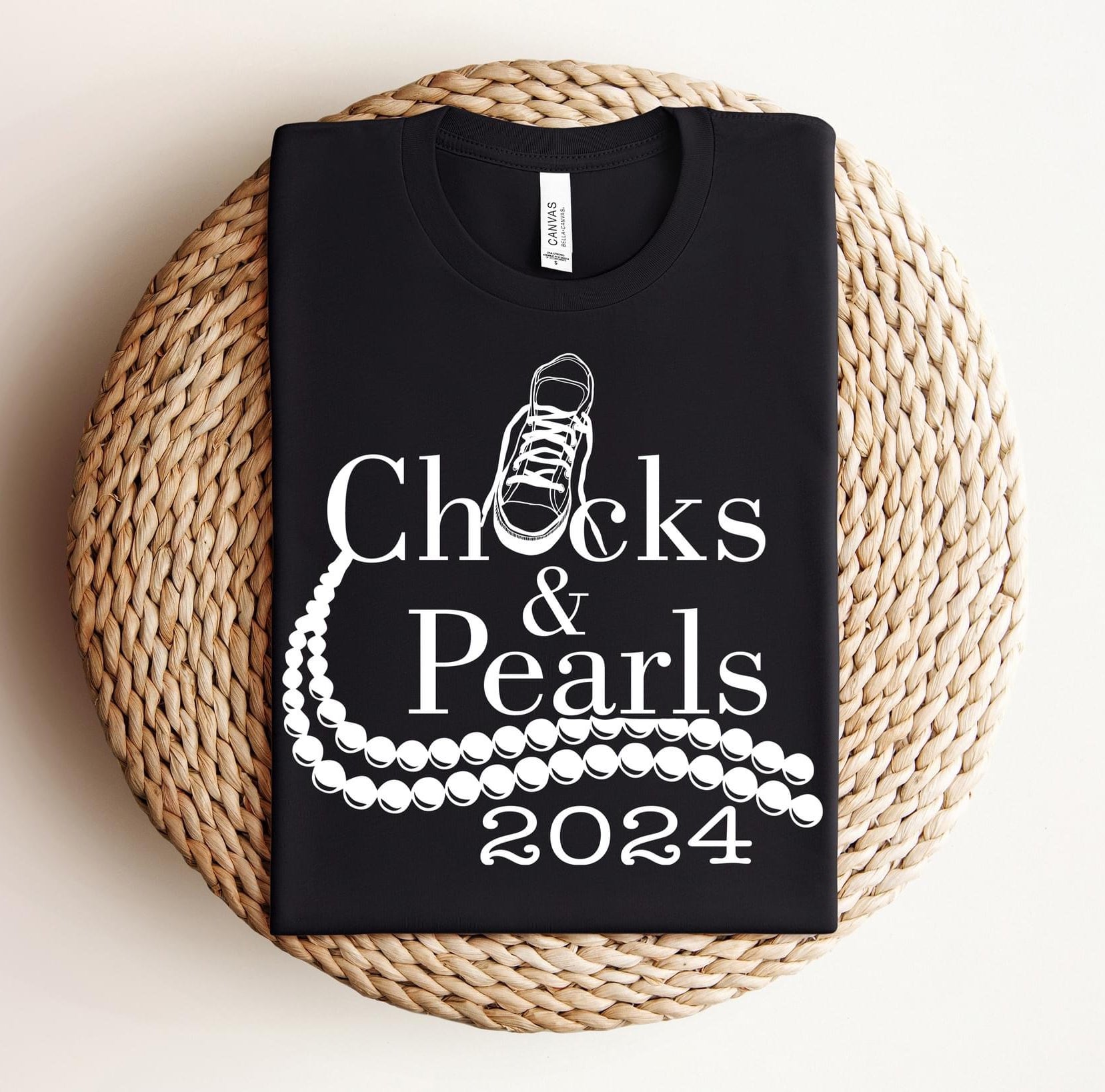 Chucks and Pearls White Graphic T shirt-Graphic T-Stay Foxy Boutique, Florissant, Missouri