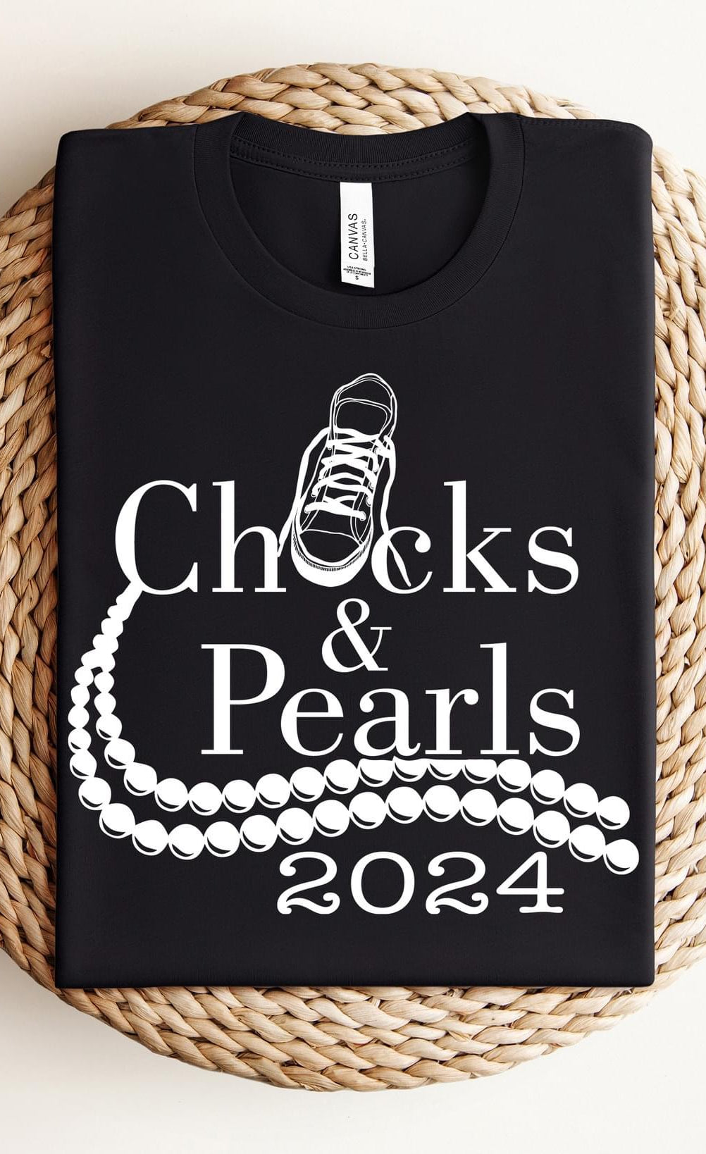 Chucks and Pearls White Graphic T shirt-Graphic T-Stay Foxy Boutique, Florissant, Missouri
